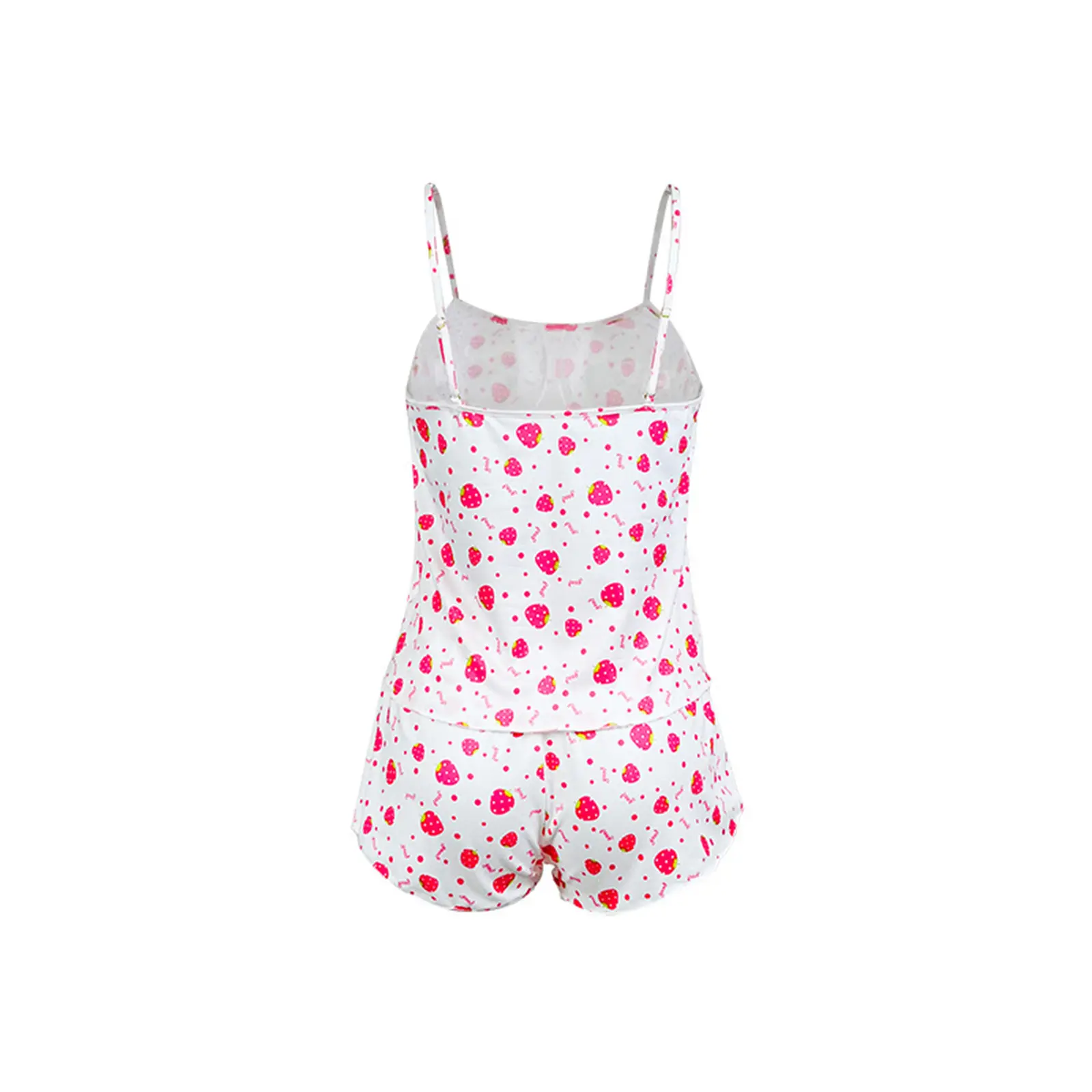 Women's 2 Piece Babydoll Lingerie Set Cute Strawberry Print Strap Tops and Shorts Set Sleepwear