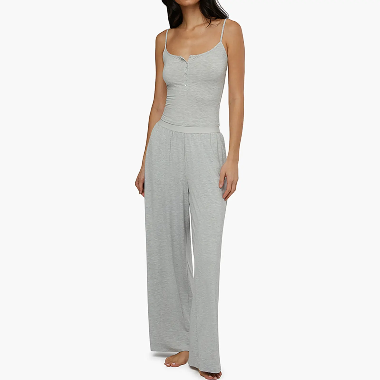 Women's Casual 2 Piece Pajama Set Solid Color/Floral Button Cami Tops Pants Sleepwear Sets
