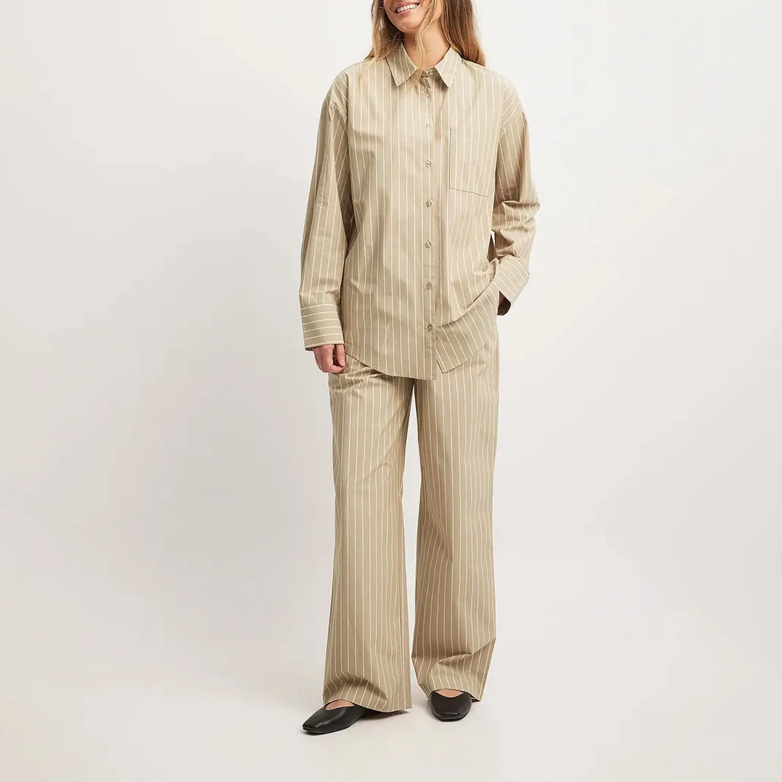 Women's Casual Punk Style 2 Piece Casual Outfits Long Sleeve Lapel Striped Tops Wide Leg Pants Sets Streetwear