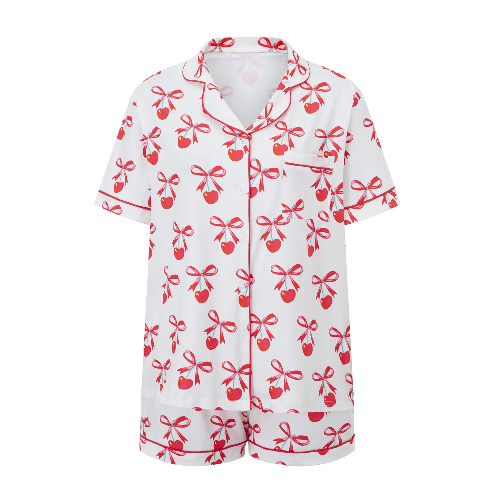 Women Valentine's Day Pajamas Lounge Set Heart/Bow/Boots Print Short Sleeve Tops and Shorts 2 Piece Loungewear Outfits