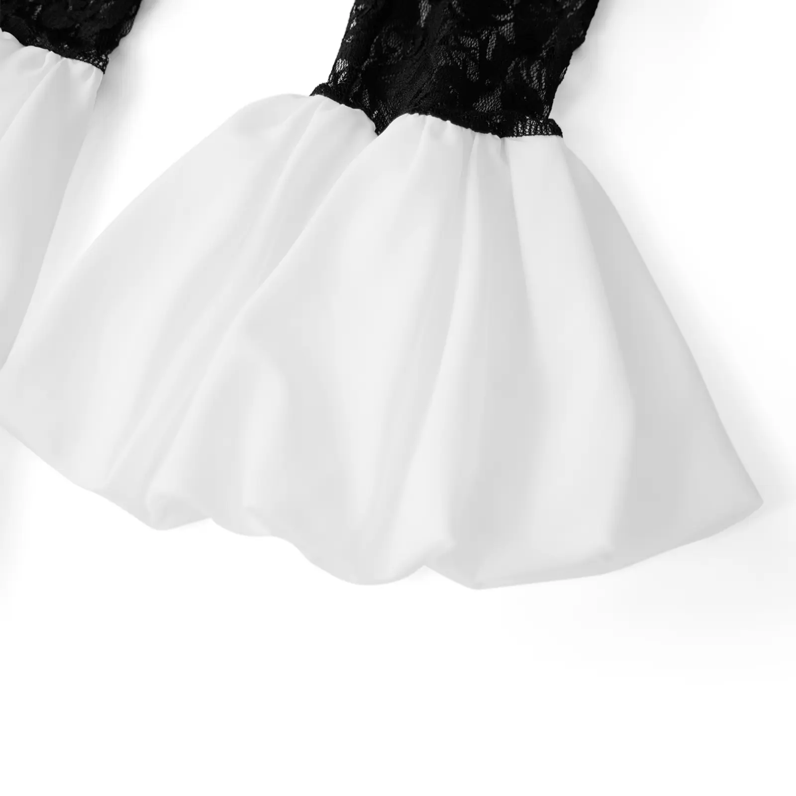 Women Floral Lace Mini Dress Slim See Through Long Sleeve A-line Bubble Dress for Party Club