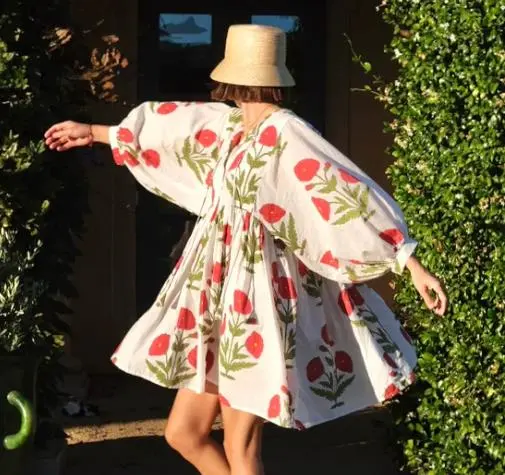 Women's Lounge Dress Fall Fashionable Loose Fit Flower Print Long Sleeve Mini Sleep Dress