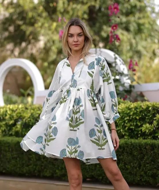 Women's Lounge Dress Fall Fashionable Loose Fit Flower Print Long Sleeve Mini Sleep Dress