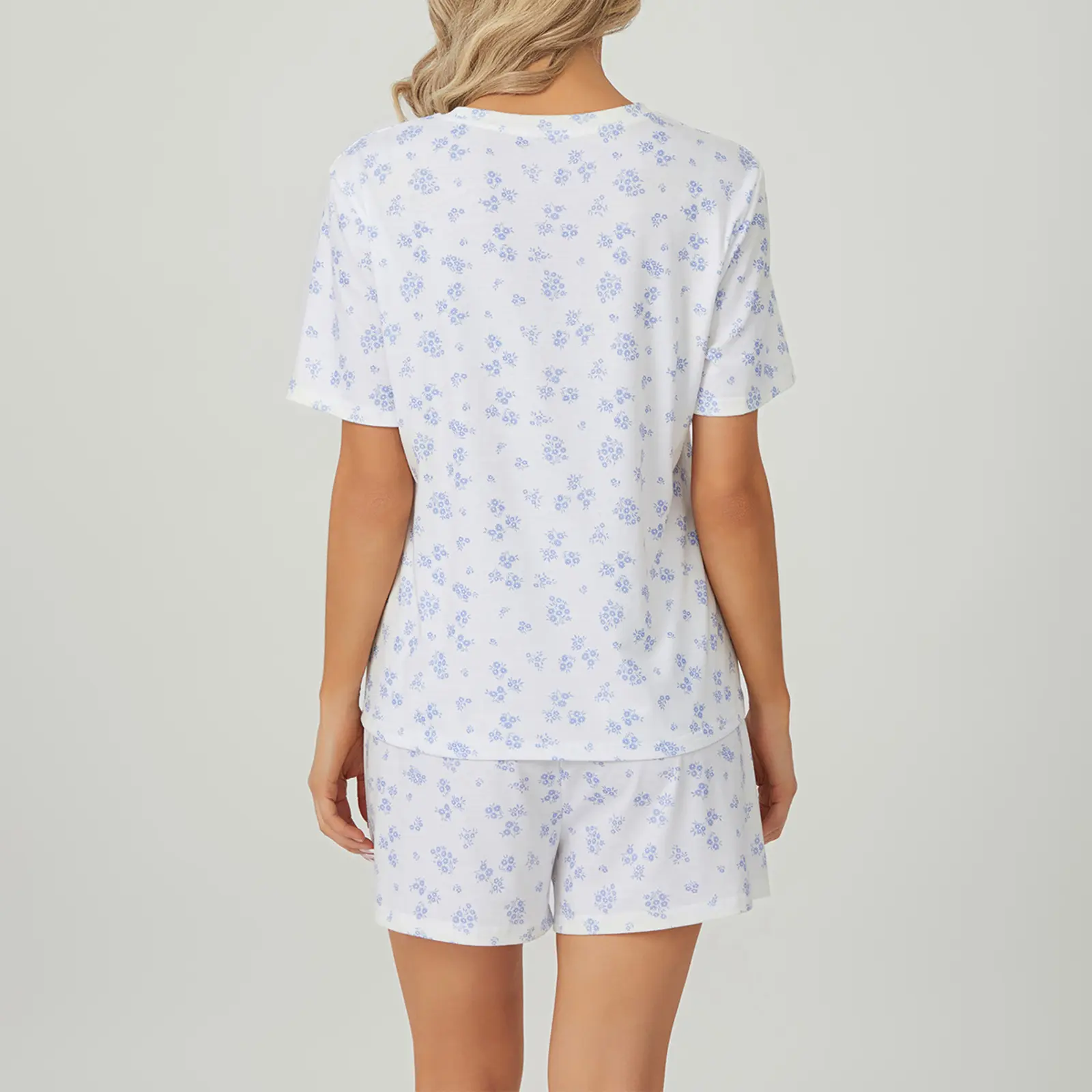 Women Pajamas Set 2 Pieces Loungewear Suits Floral Print Short Sleeve T-Shirts Tops and Shorts Sleepwear Outfits