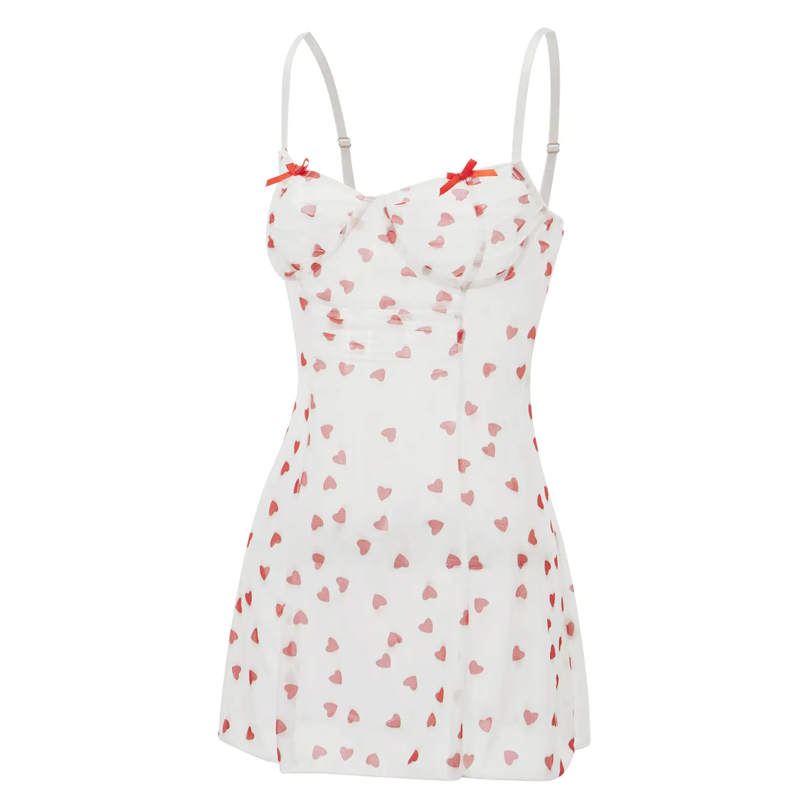 Women Lingerie Set Love Heart Pattern See Through V Neck Spaghetti Straps Babydoll Dress with Thong 2 Pcs Set