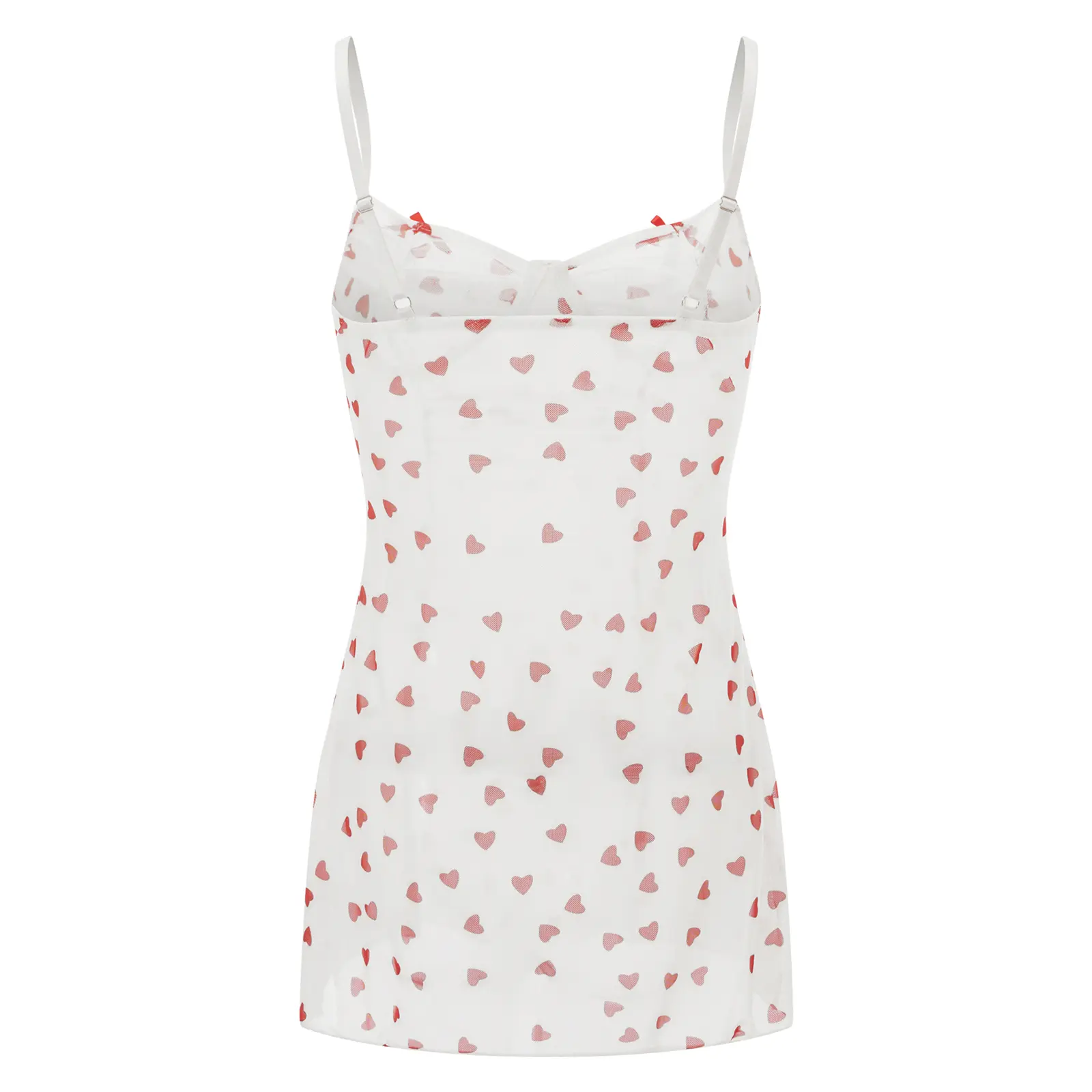 Women Lingerie Set Love Heart Pattern See Through V Neck Spaghetti Straps Babydoll Dress with Thong 2 Pcs Set