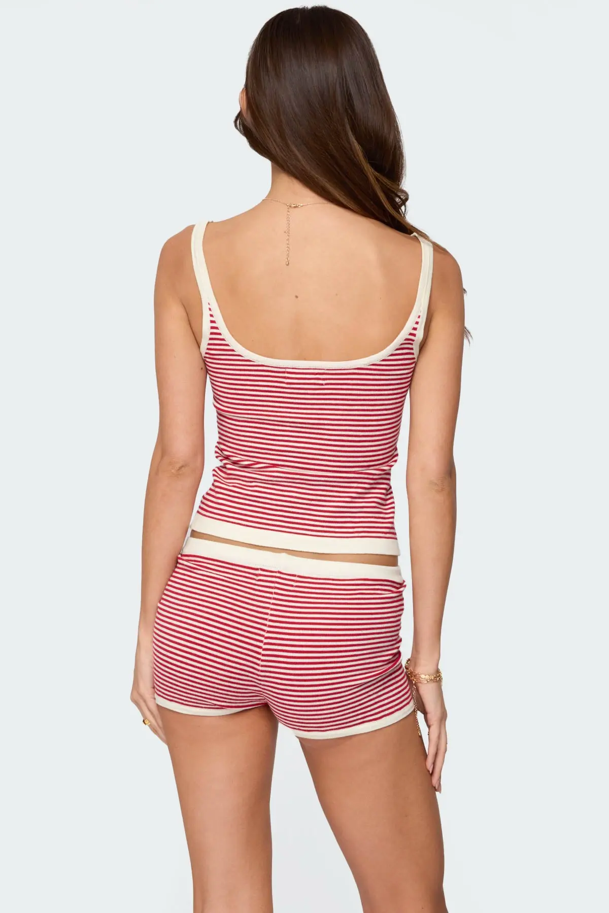 Women's Summer Striped Lounge Set Sleeveless U Neck Cami Tank Tops Shorts Sleepwear Sets