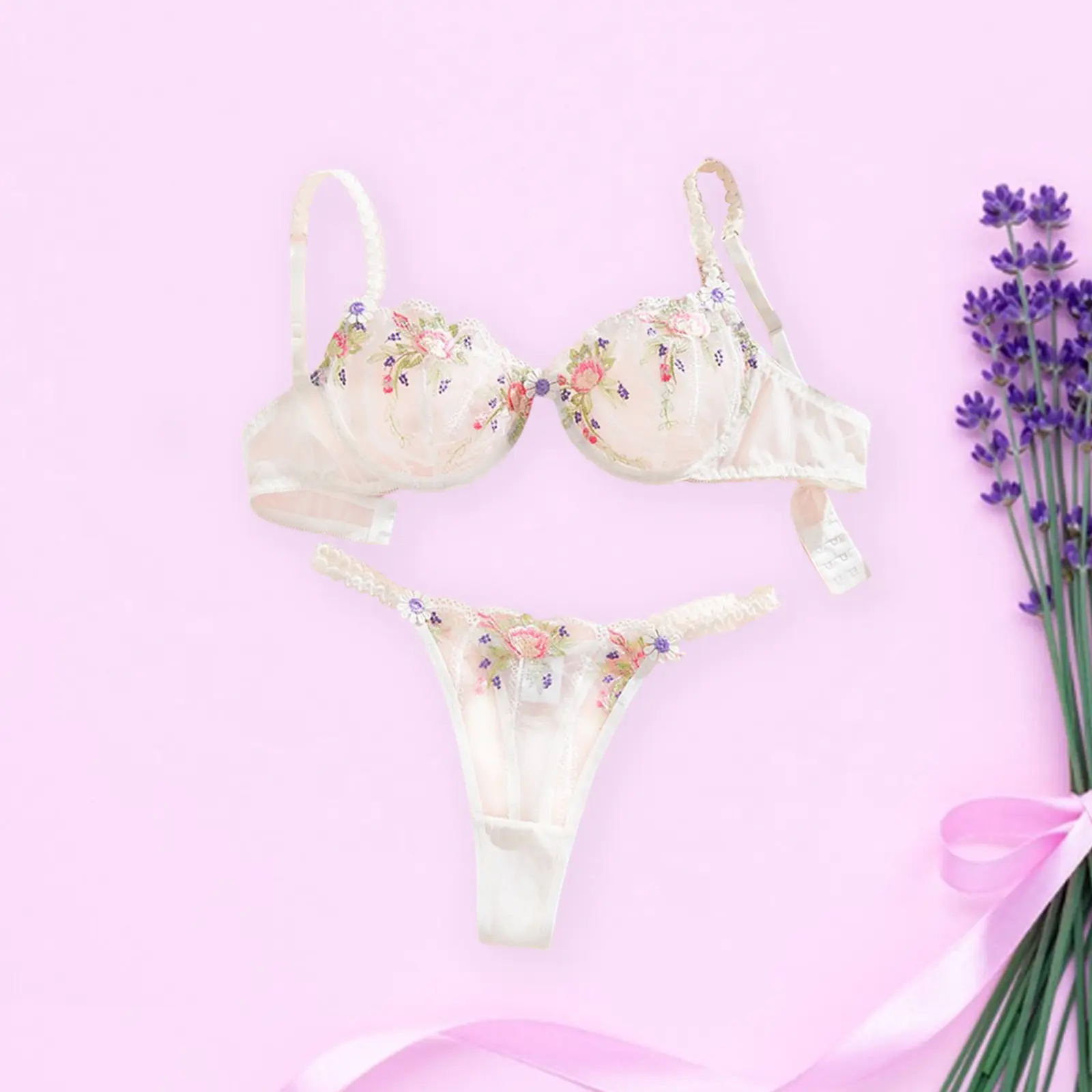 Women Teddy Lingerie Set Floral Embroidered Lace Push up Bra and Stretchy Thong Set for Naughty Babydoll Sleepwear