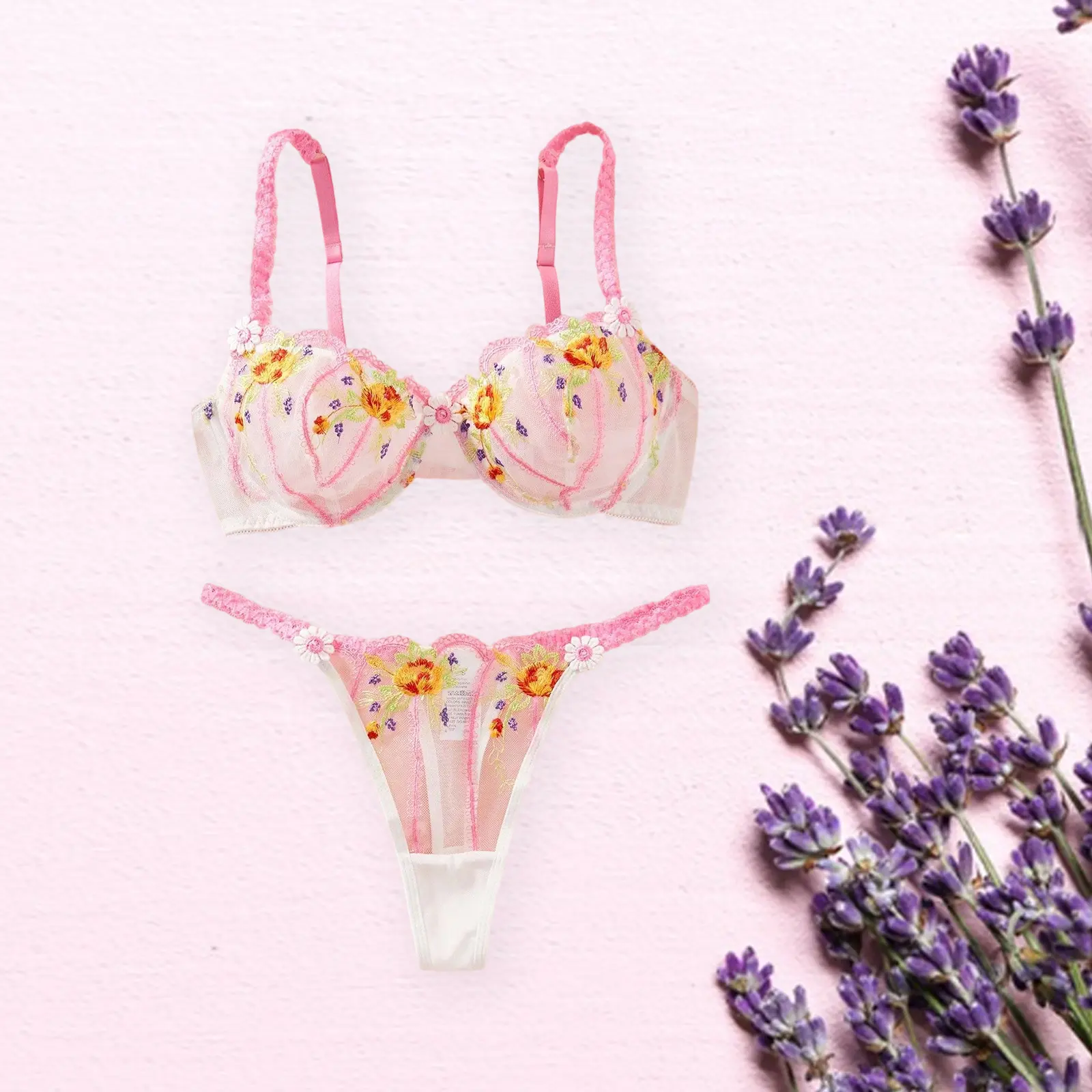 Women Teddy Lingerie Set Floral Embroidered Lace Push up Bra and Stretchy Thong Set for Naughty Babydoll Sleepwear