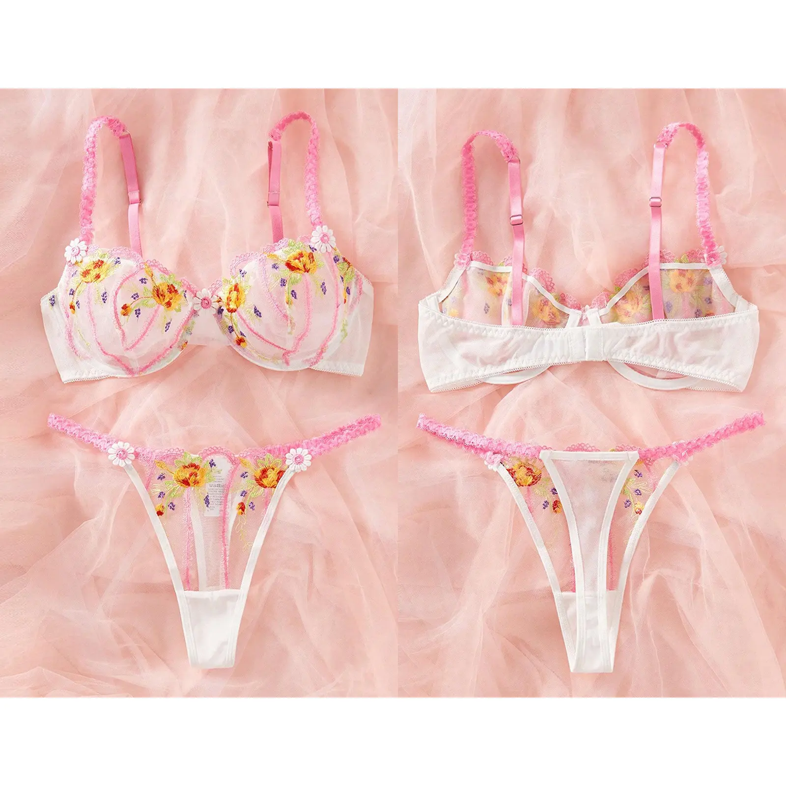 Women Teddy Lingerie Set Floral Embroidered Lace Push up Bra and Stretchy Thong Set for Naughty Babydoll Sleepwear