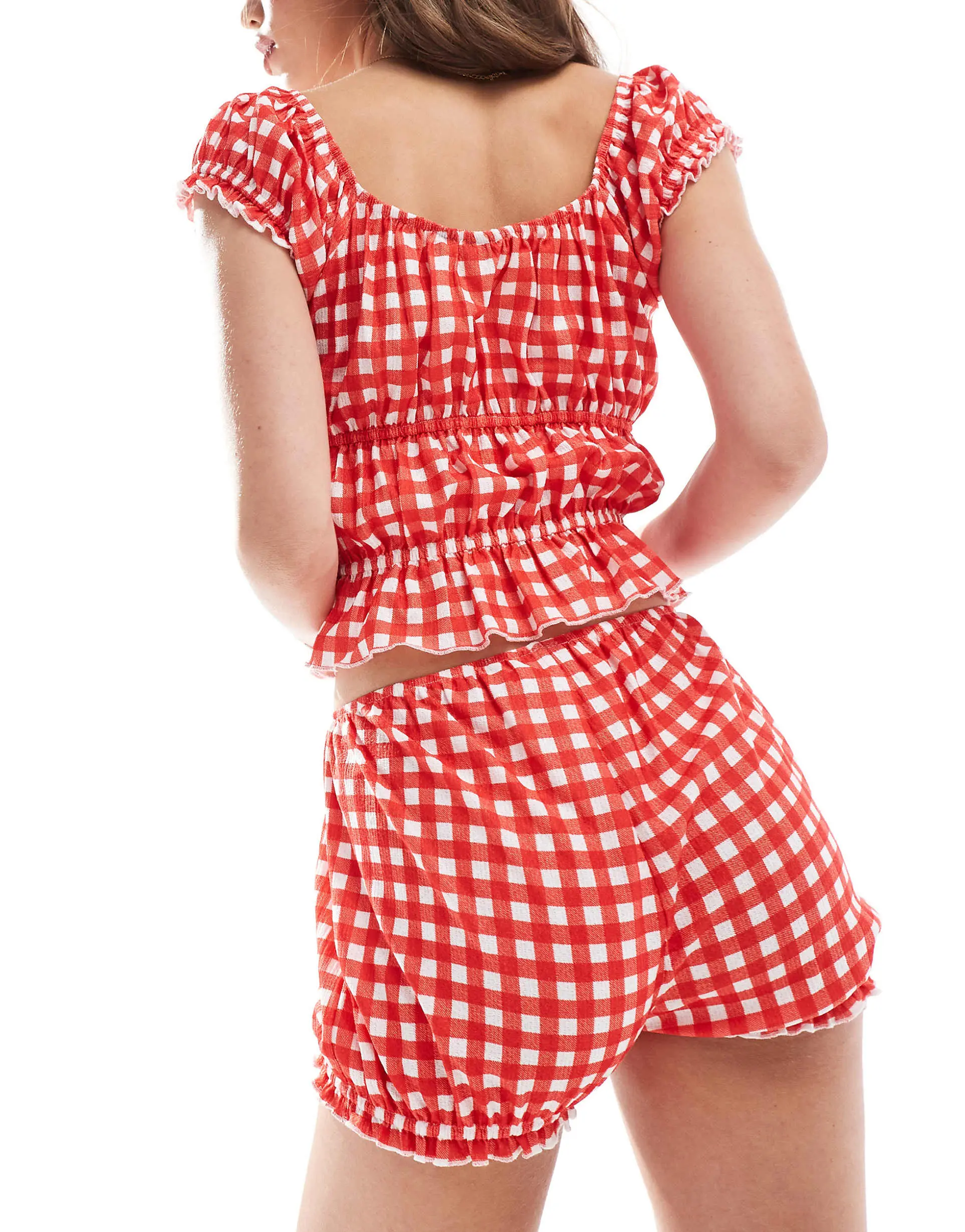 Women Pajamas Set 2 Pieces Loungewear Suits Plaid Tie-Up Front Short Sleeve Tops and Shorts Sleepwear Outfits