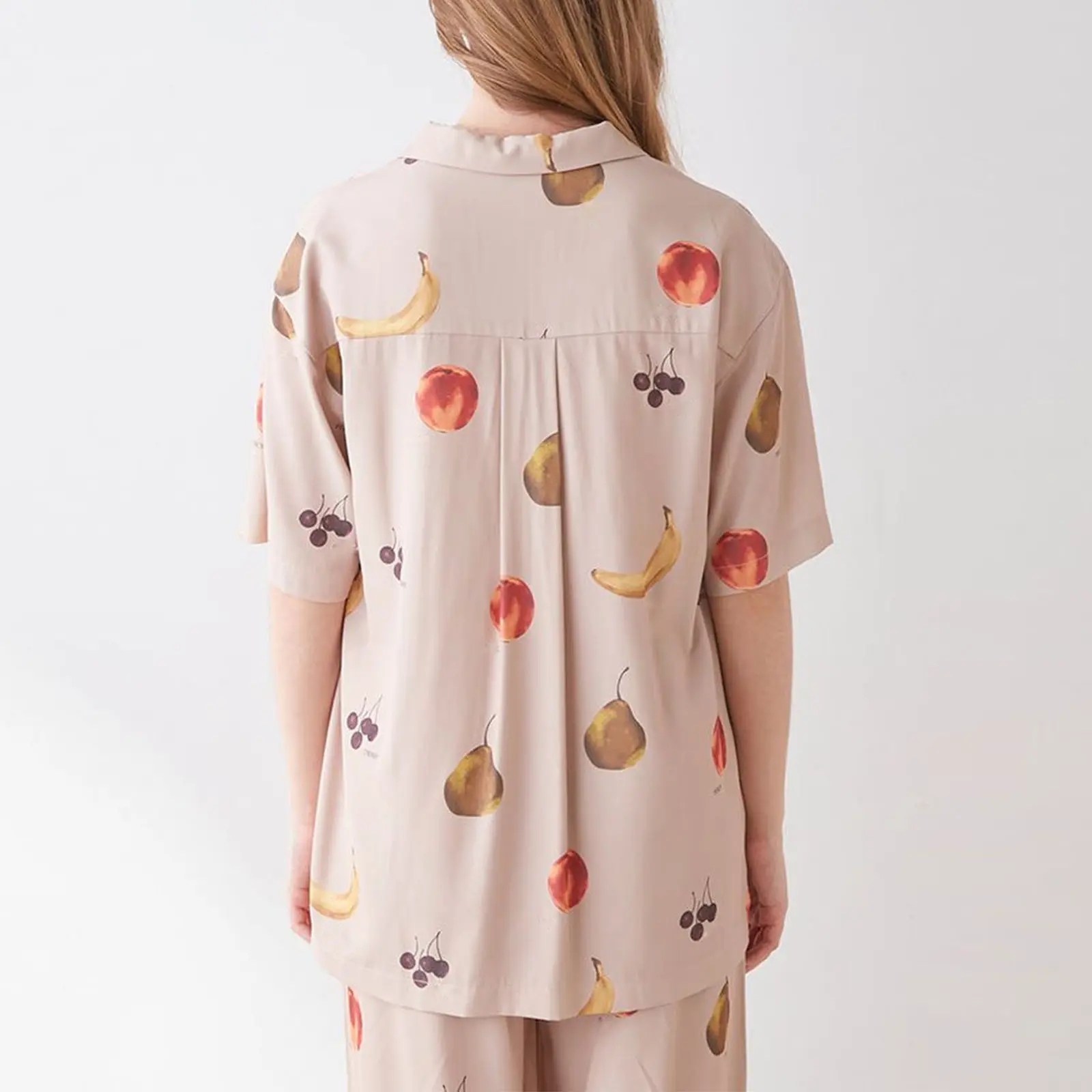 Women Pajamas Set 2 Pieces Loungewear Suits Fruits Print Short Sleeve Loose Shirts Tops and Pants Sleepwear Outfits