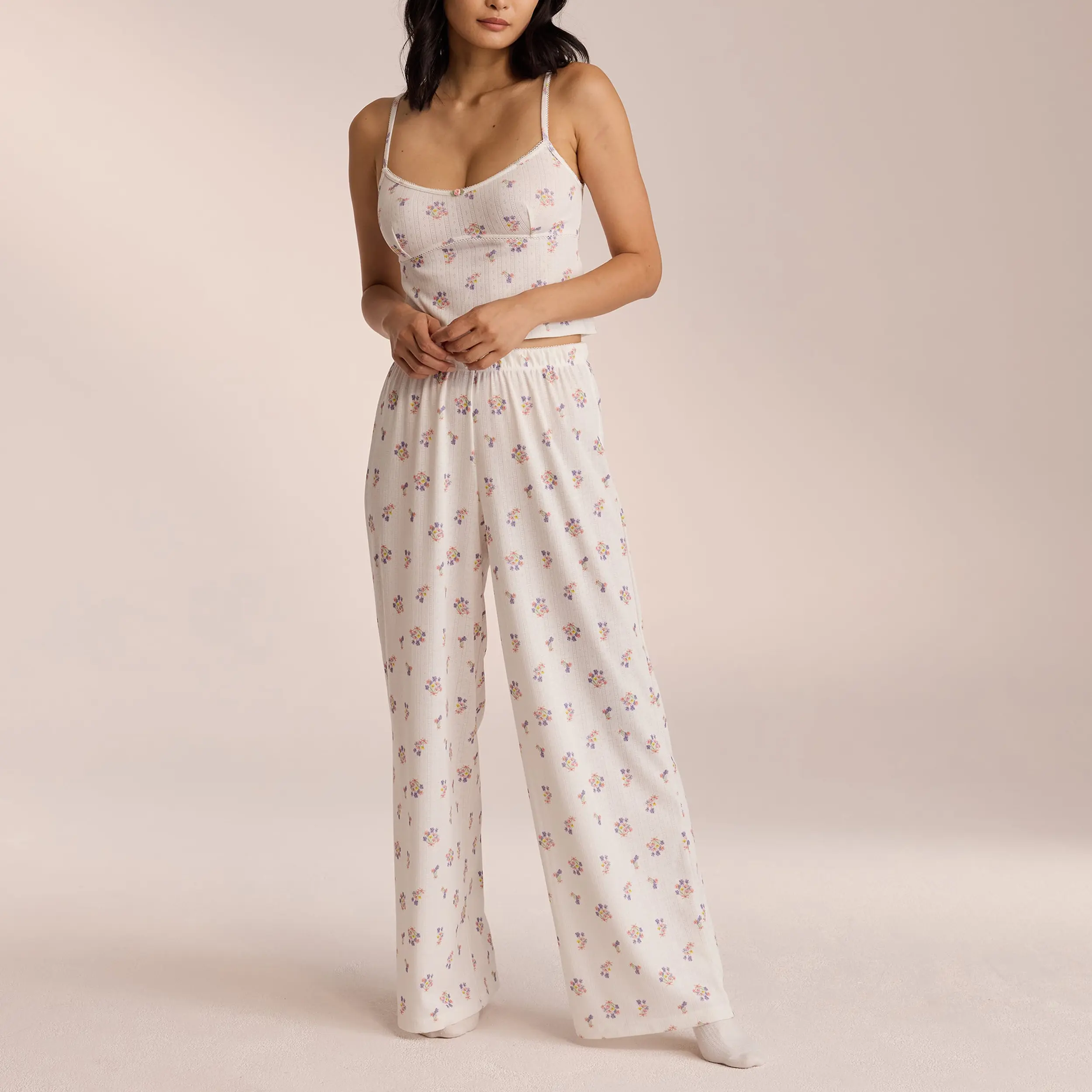 Women Floral Pajama Set, Sleeveless Camisole with Pants Summer Sleepwear Loungewear