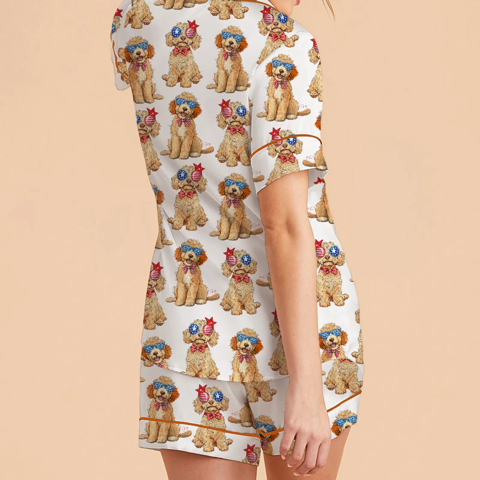 Women Pajama Set, Short Sleeve Button Closure Shirt with Shorts Dog Print Sleepwear Loungewear