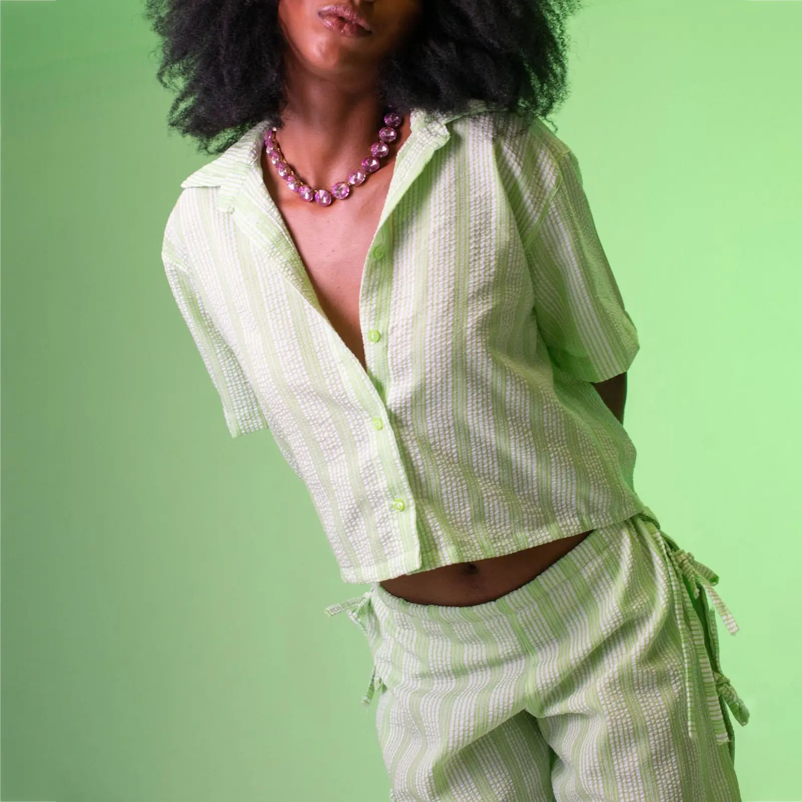 Women's 2 Piece Lounge Set Short Sleeve Lapel Button Up Striped Tops Pants Sleepwear Sets