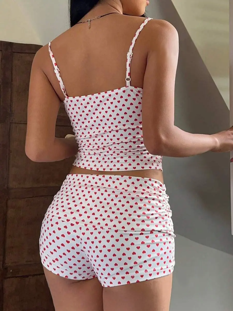 Women Pajamas Set 2 Pieces Loungewear Suits Dot Print Short Sleeve Tops and Shorts 2 Piece Loungewear Outfits