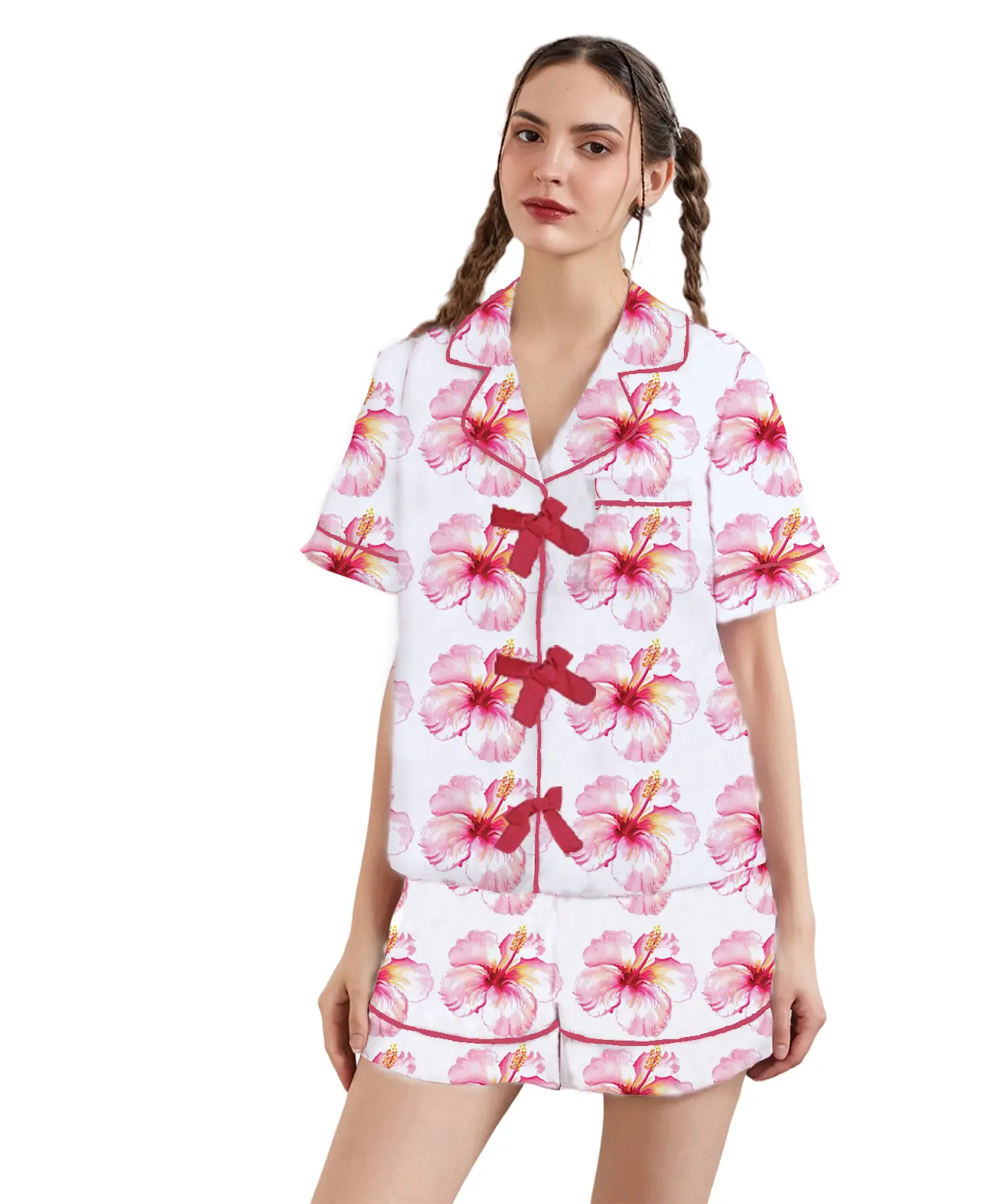 Women’s 2 Piece Pajamas Set Cute Graphic Short Sleeve Shirt + Elastic Waist Shorts Set Lounge Clothes