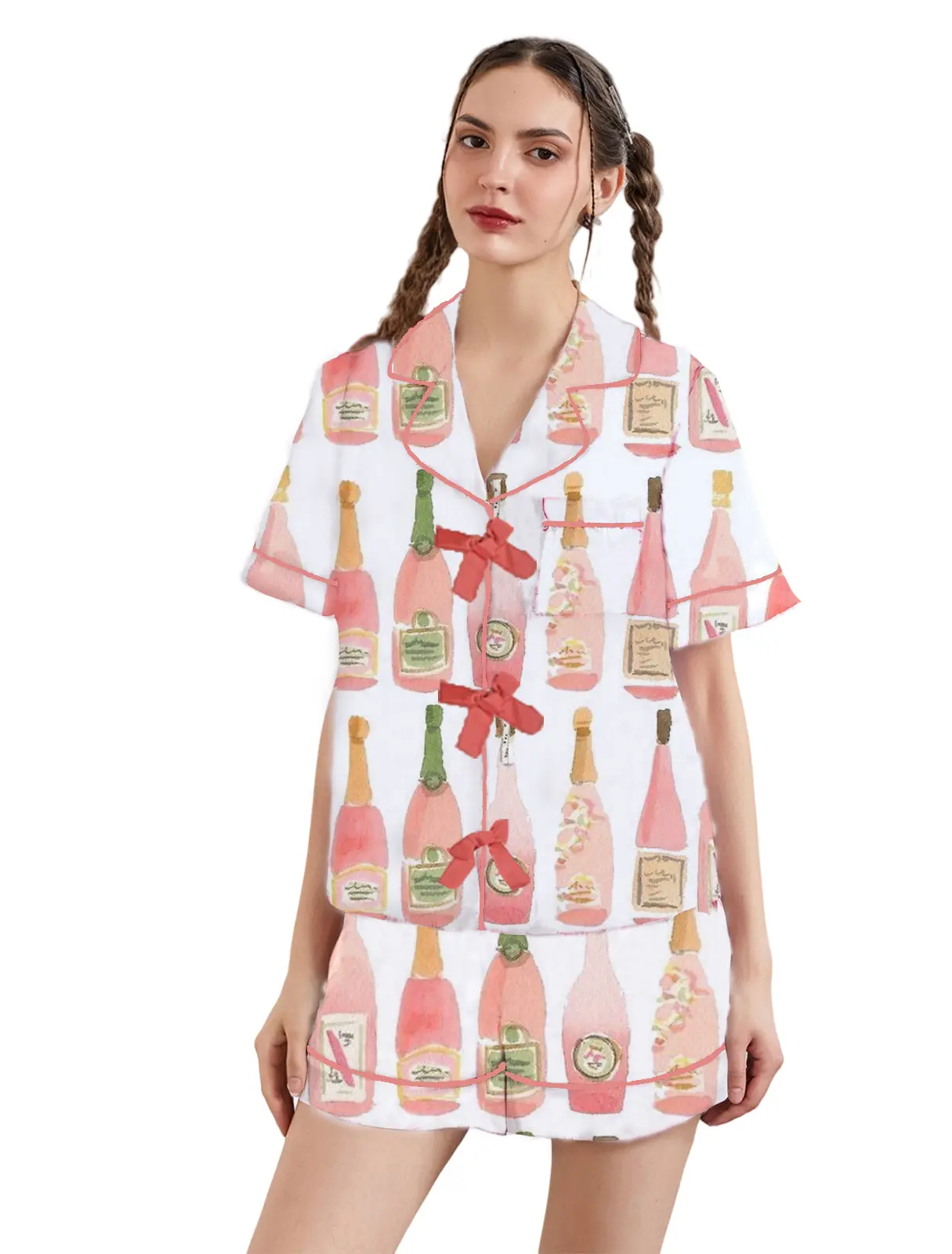 Women’s 2 Piece Pajamas Set Cute Graphic Short Sleeve Shirt + Elastic Waist Shorts Set Lounge Clothes