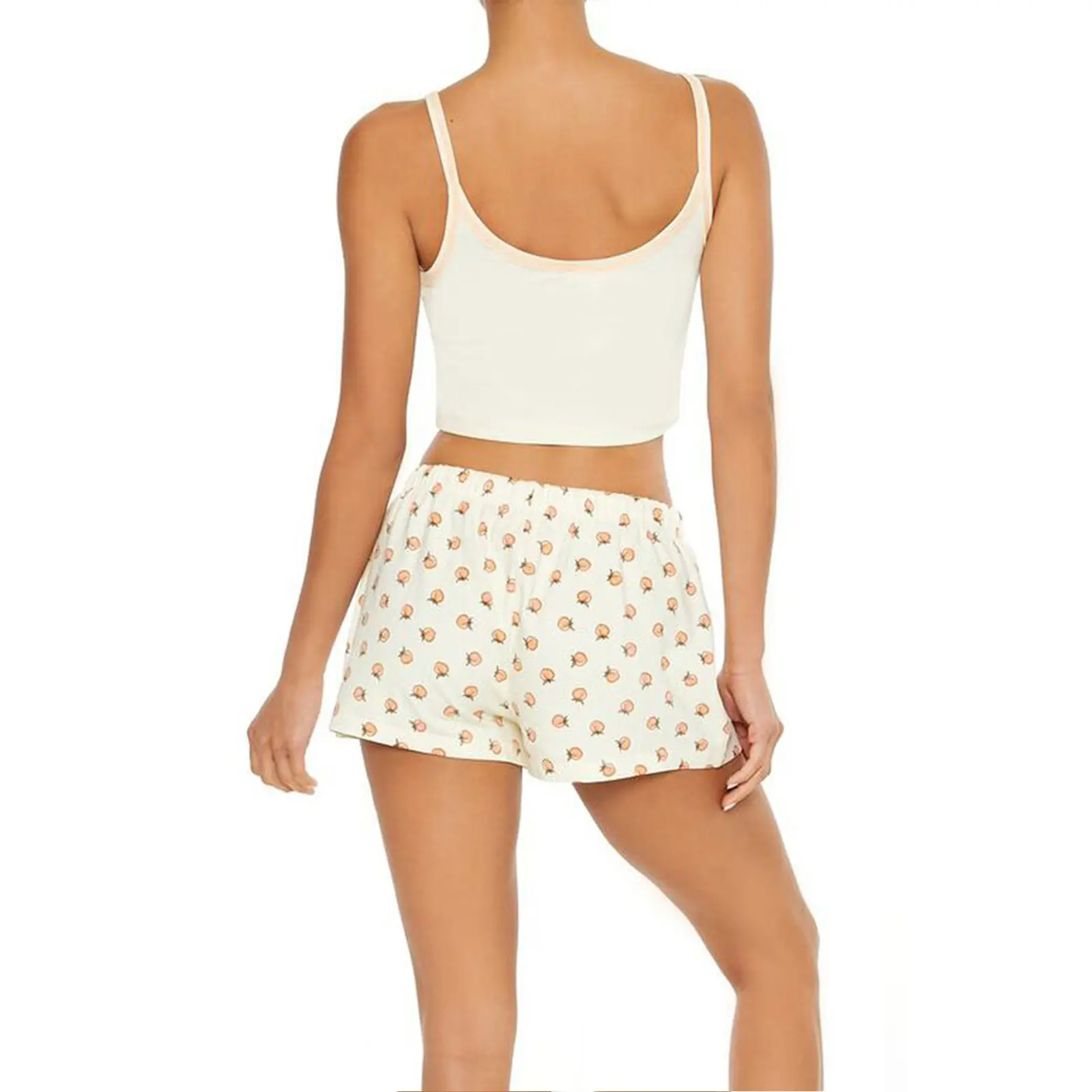 Women’s Two Piece Pajamas Set Sleeveless Peach Print Crop Cami Tops and Shorts Loungewear