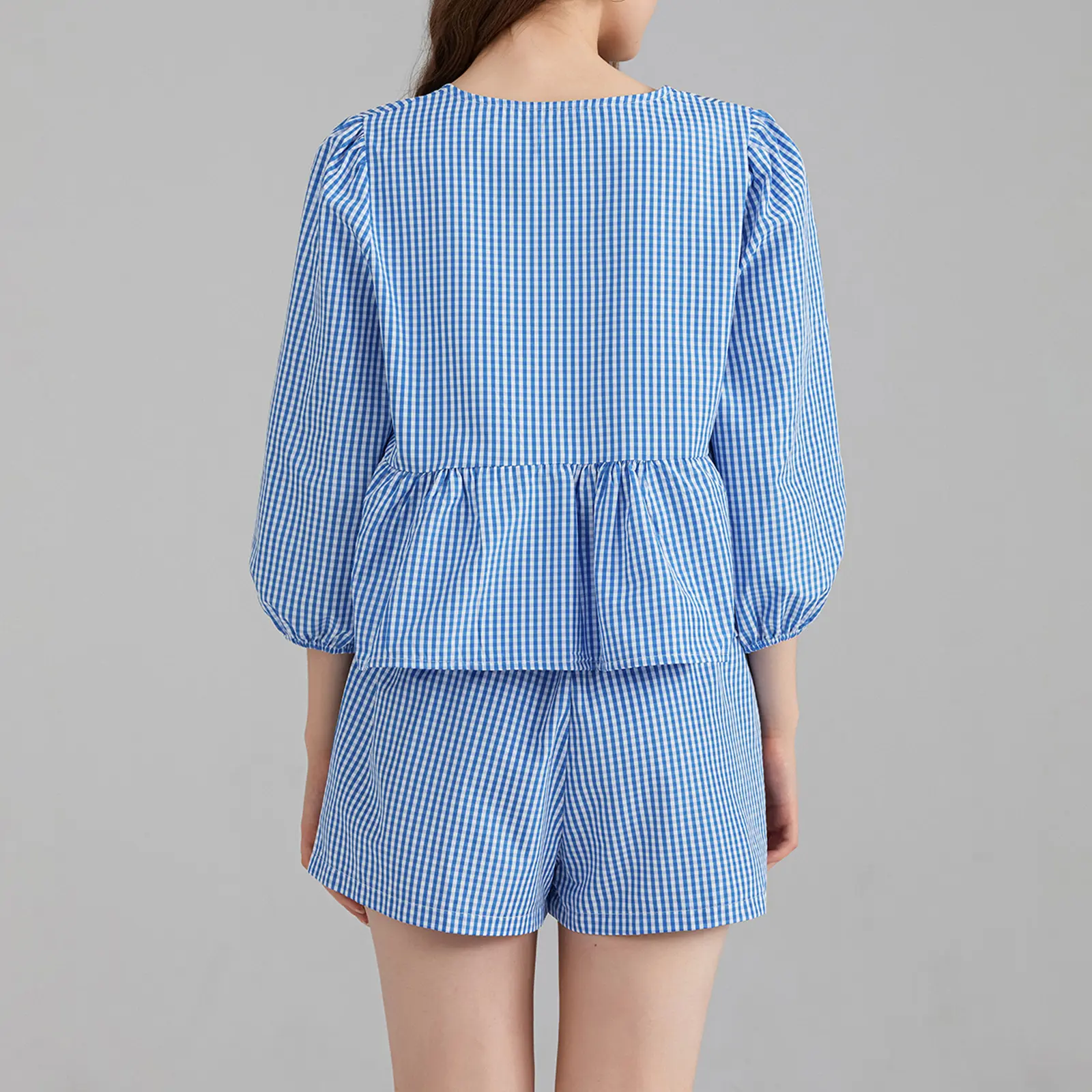Women's 2 Piece Beach Outfits Puff Sleeve Bow Tie Front Babydoll Tops Wide Leg Shorts Sets
