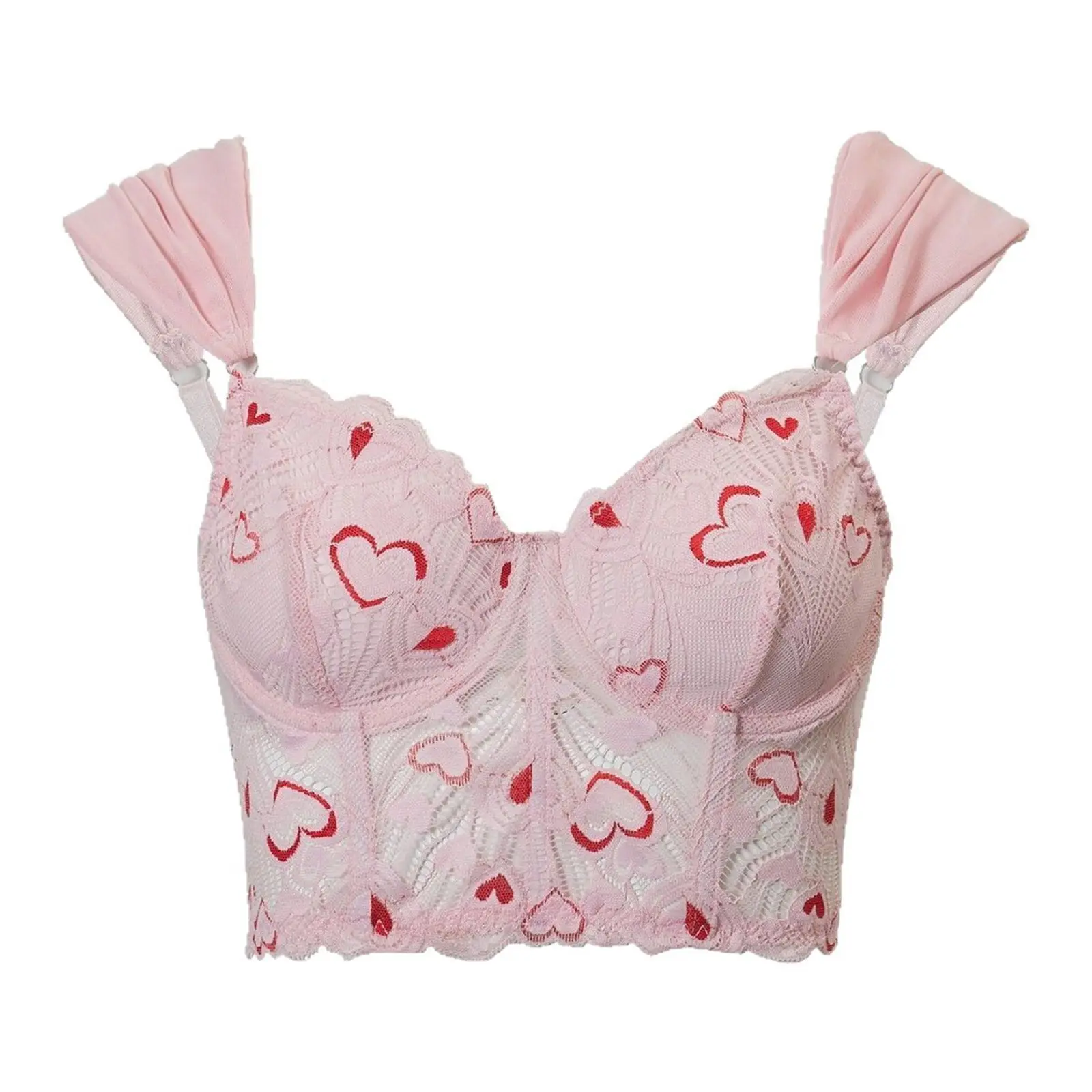 Women's Lace Tank Tops Sleeveless Sweetheart Neck Heart Print Corset Tops Lingerie Vest Shirts