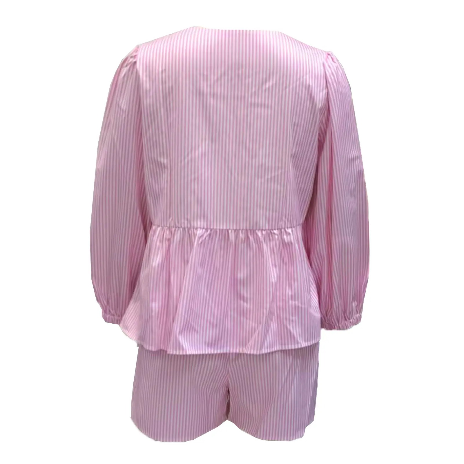 Women Shorts Set, 3/4 Sleeve Tie-up T-shirt with Elastic Waist Shorts Striped Summer Outfit