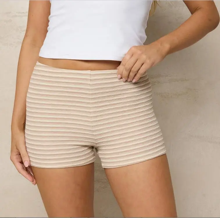 Women’s Lounge Shorts Underwear Fashion Stripes Print High Waist Slim Fit Biker Shorts Sleep Shorts
