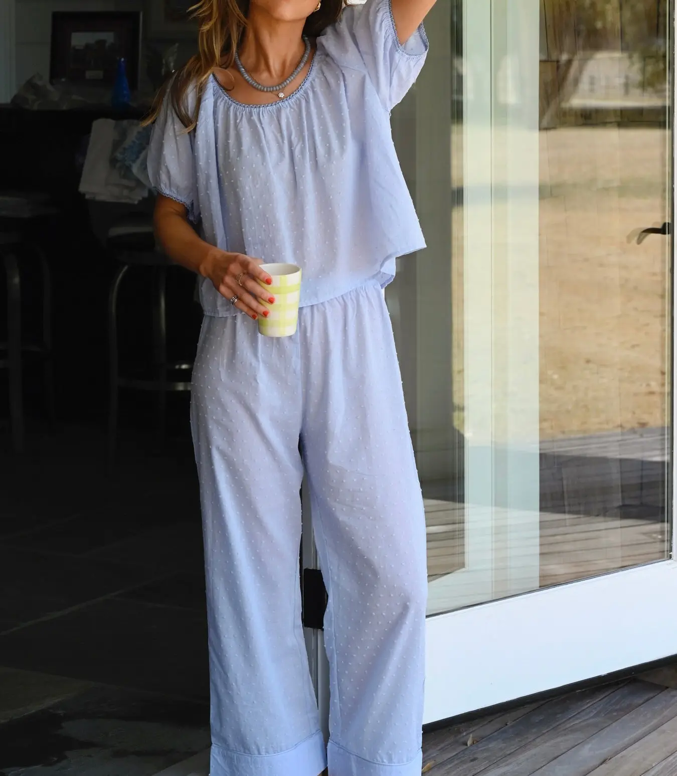 Women’s Two Piece Summer Outfits Set Short Sleeve Round Neck Tops and Pants Set Loungewear