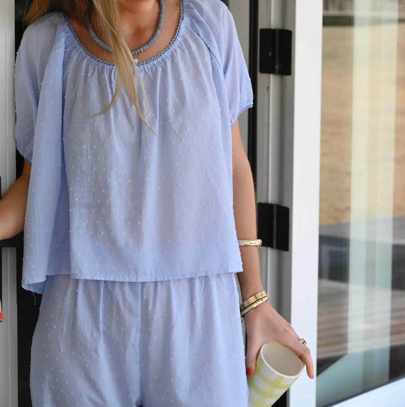Women’s Two Piece Summer Outfits Set Short Sleeve Round Neck Tops and Pants Set Loungewear