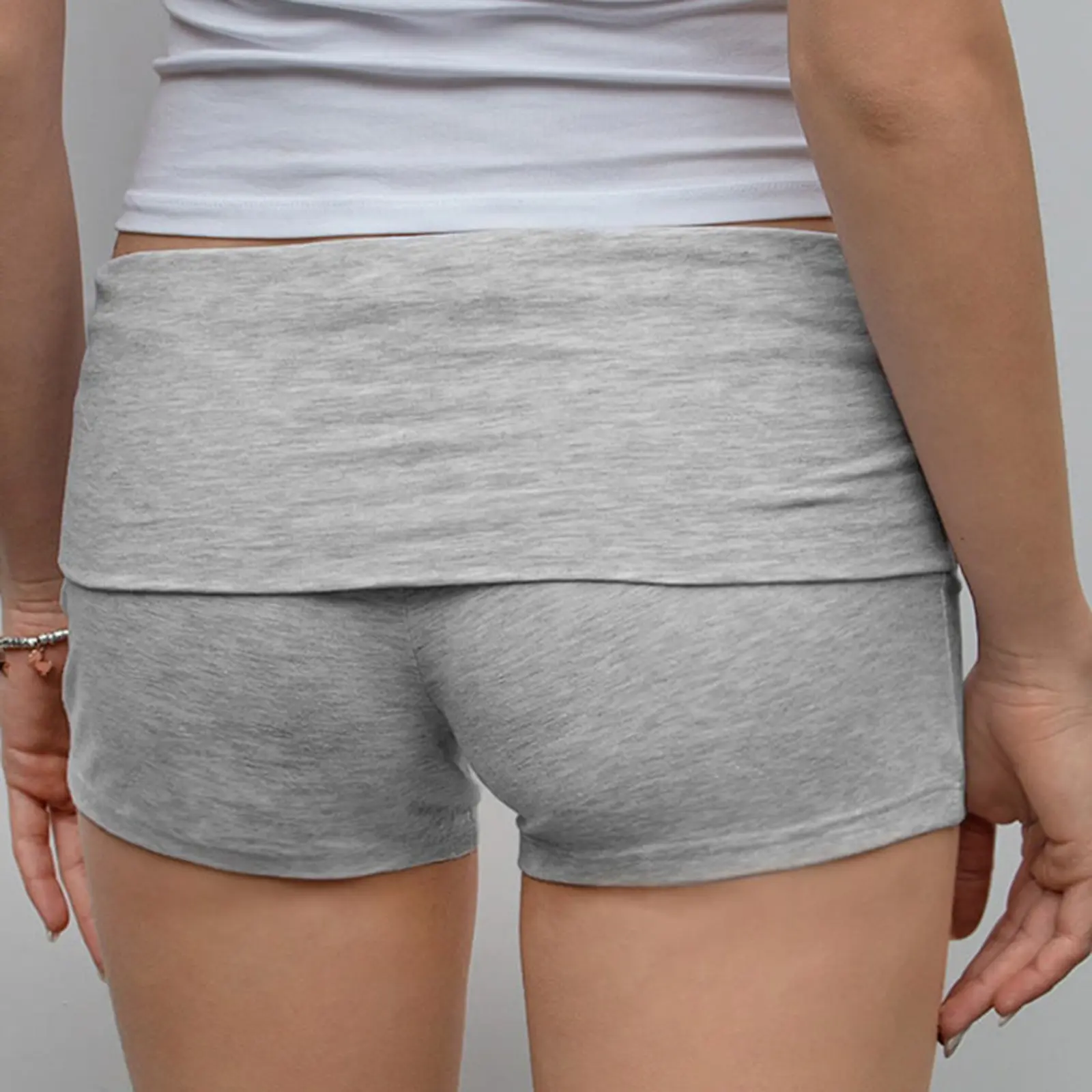New Women's Summer Basics Slim Yoga Shorts Casual Solid Color Fold Over Low Waist Lounge Shorts