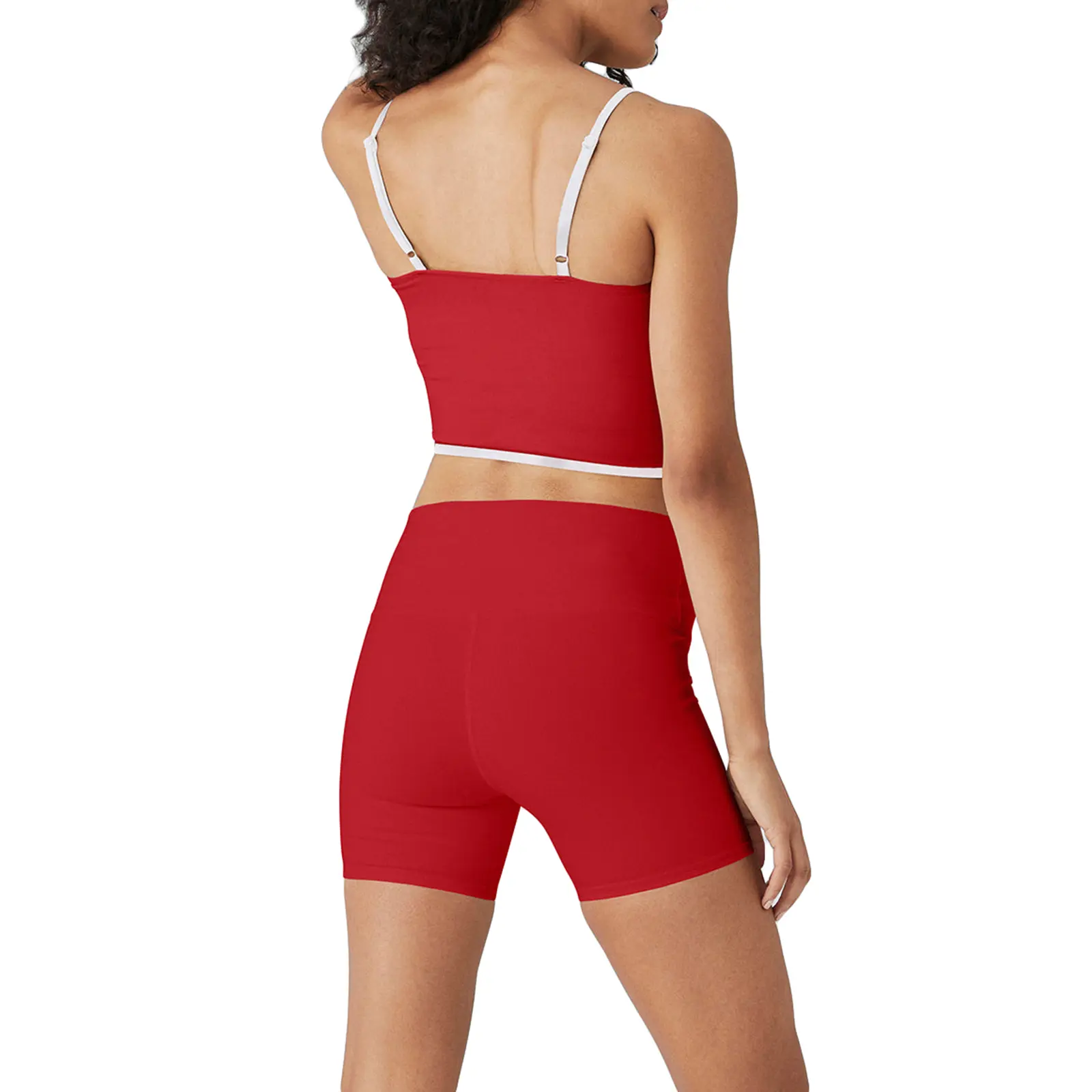 Women’s Basic Two Piece Summer Outfits, Sleeveless Contrast Line Cami Tank Tops and Shorts Set Loungewear
