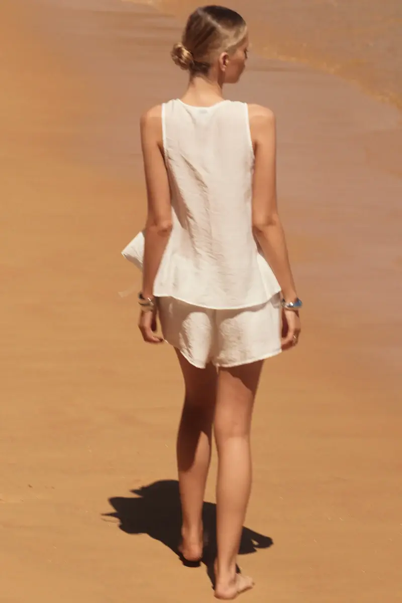 Women Shorts Set, Tie-up Vest with Elastic Waist Shorts Summer Outfit for Party Club