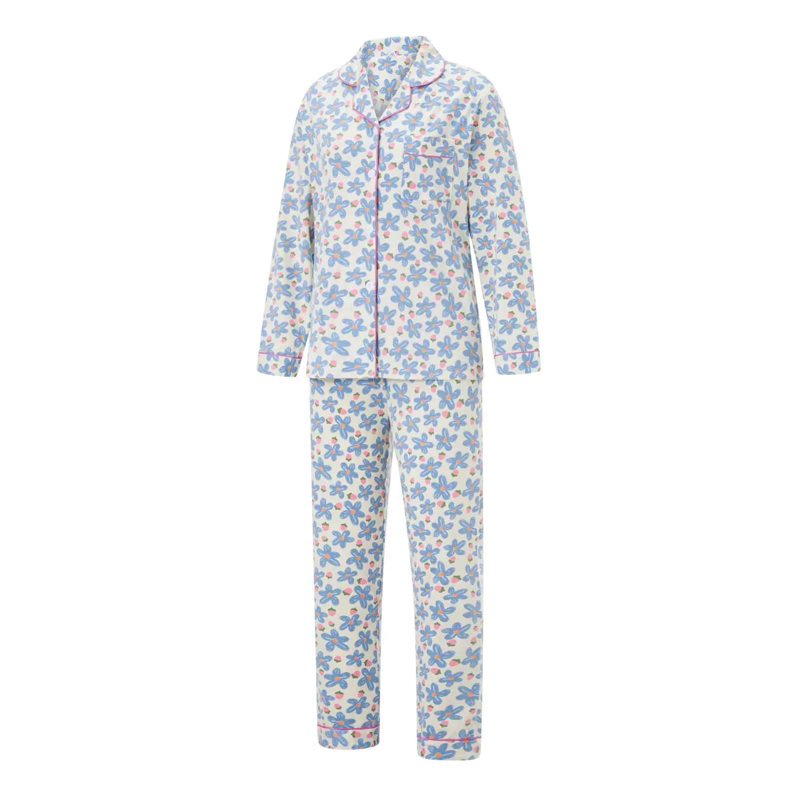 Women’s 2 Piece Pajamas Set Long Sleeve Floral Print Button Up Shirt + Pants Set Loungewear