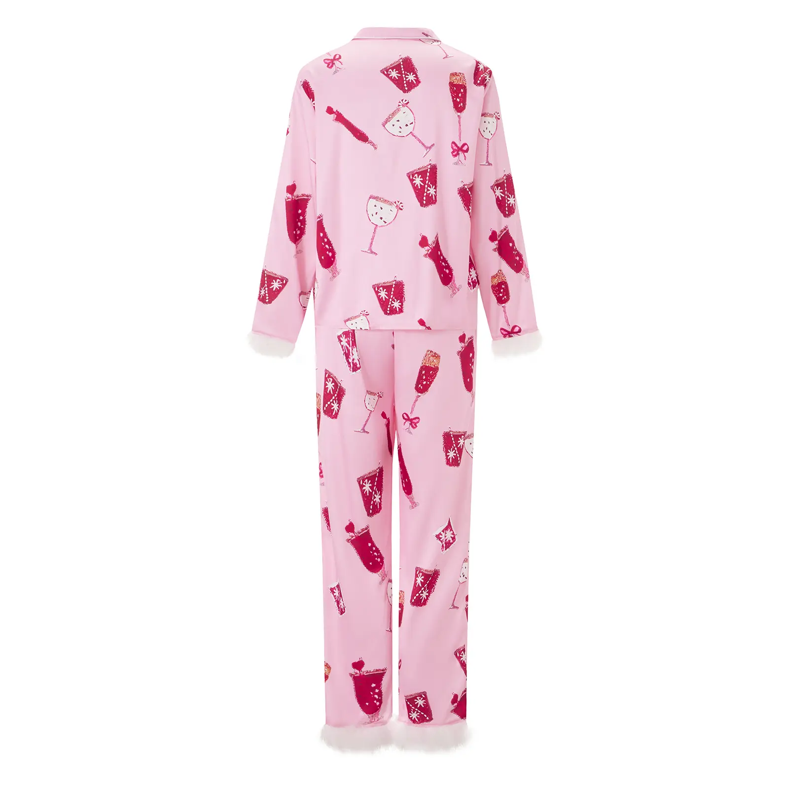 Women's 2 Piece Lounge Set Long Sleeve Lapel Goblet Print Shirt Pants Sleepwear Sets