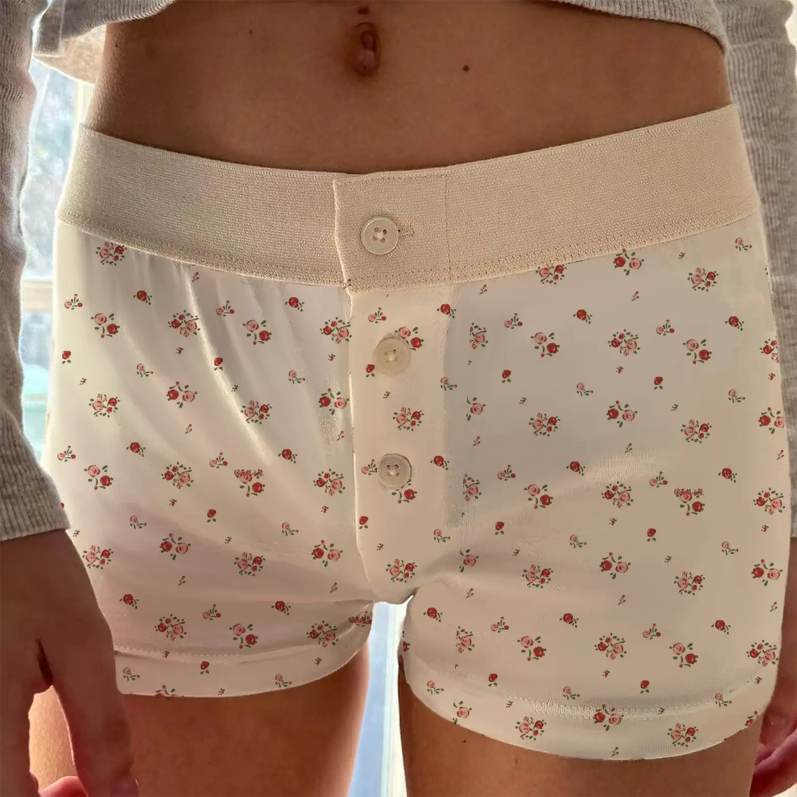 Women's Pajama Boxer Shorts Floral Print Buttons Elastic Waist Comfy Sleep Shorts Summer Casual Pajama Bottoms