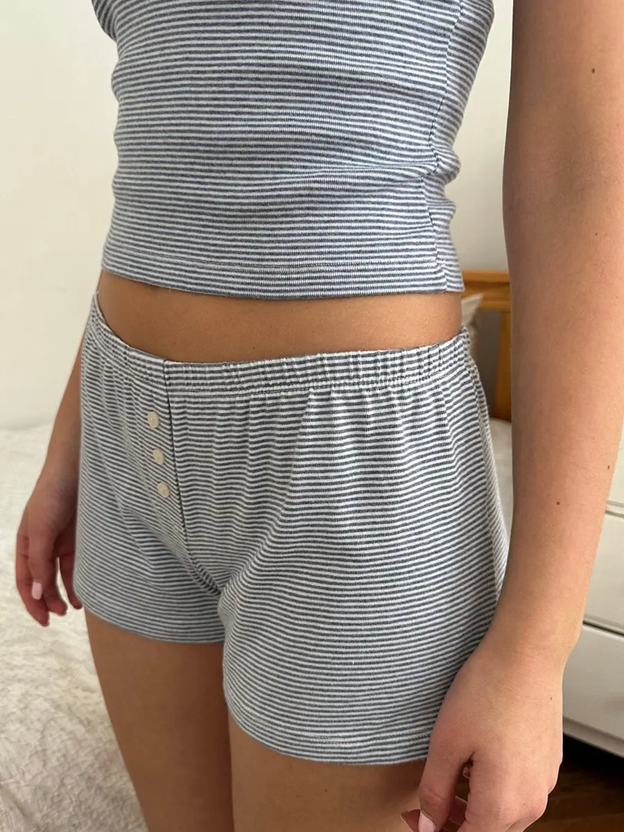 Women 2 Piece Pajama Set Striped Print Crop Camisole and Elastic Shorts for Loungewear Soft Sleepwear for Nightwear