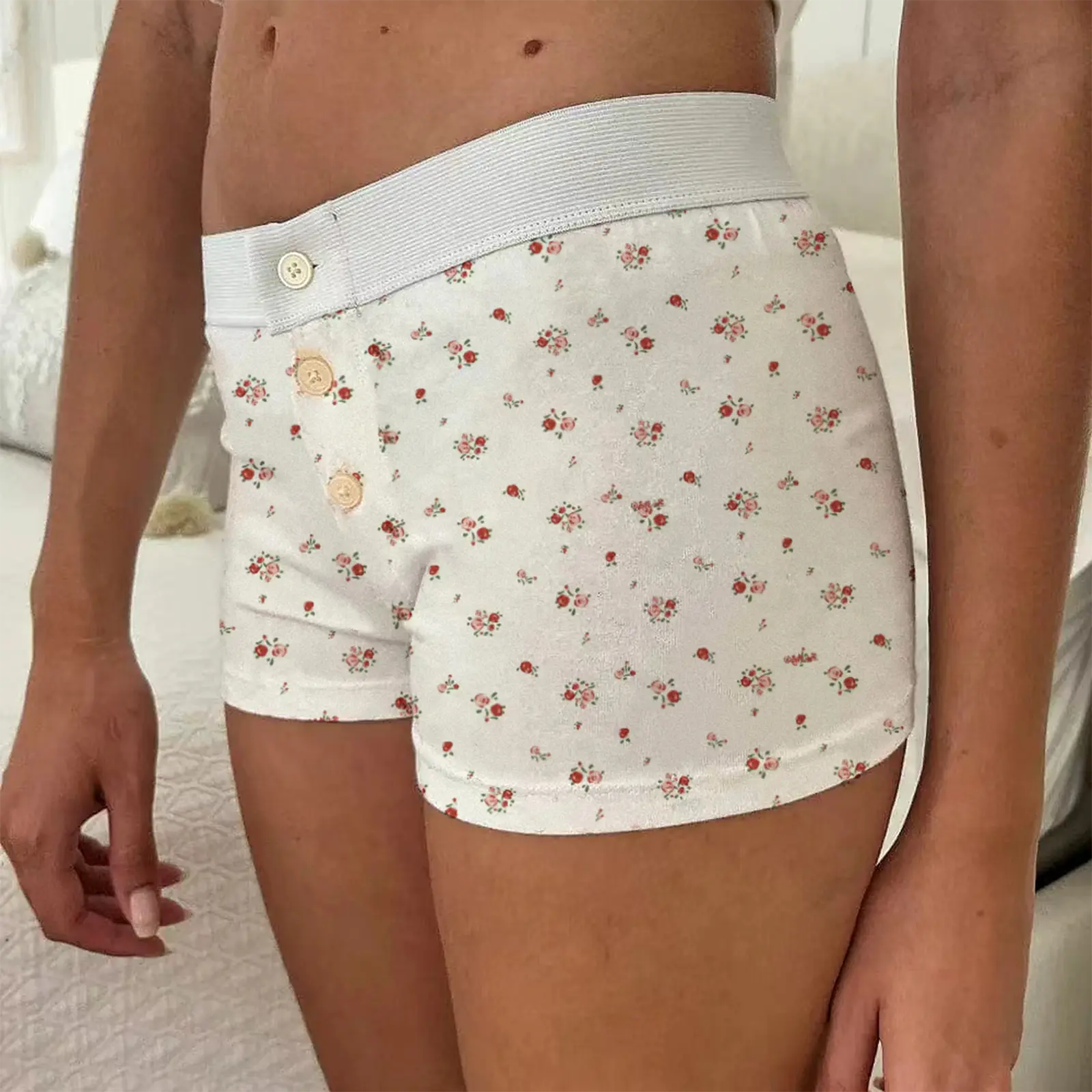 Women's Pajama Boxer Shorts Floral Print Buttons Elastic Waist Comfy Sleep Shorts Summer Casual Pajama Bottoms