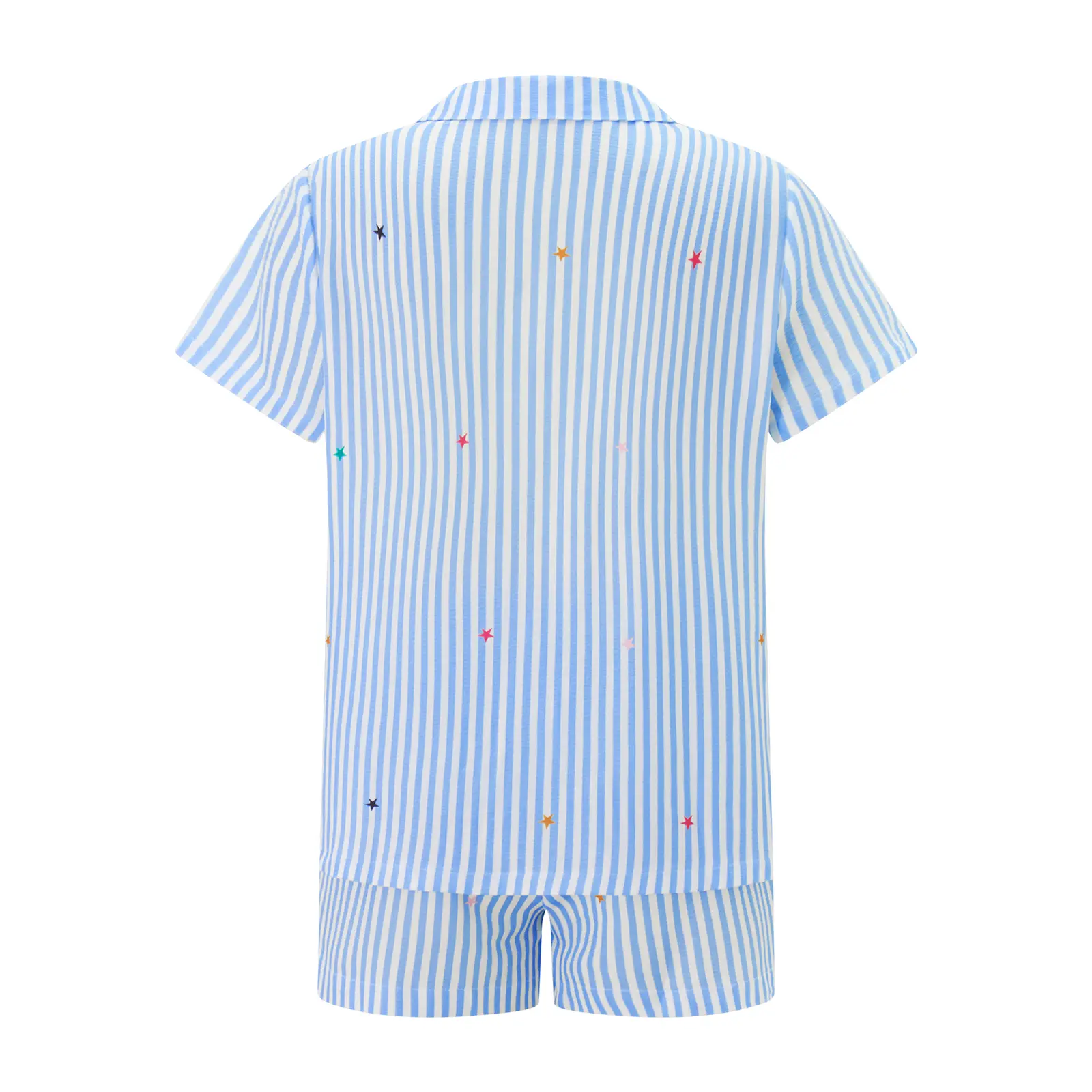Women's Summer Shorts Outfits Stripe Print Short Sleeve Lapel Tops with Elastic Waist Shorts Set Streetwear