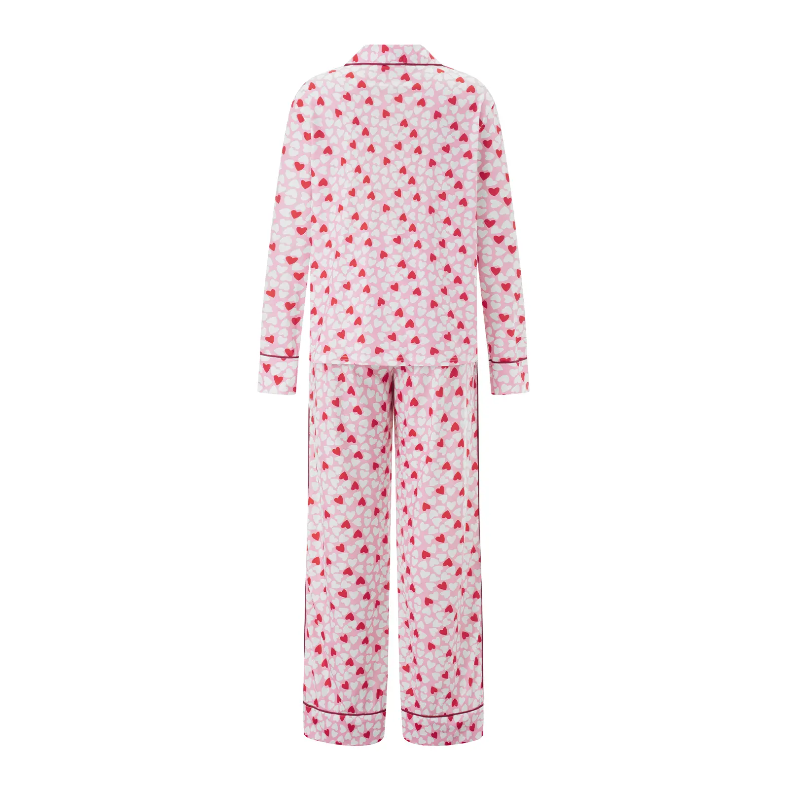 Womens Heart Pajama Set Long Sleeve Button-up Tops Elastic Waist Long Pants 2 Piece Sleepwear Outfits