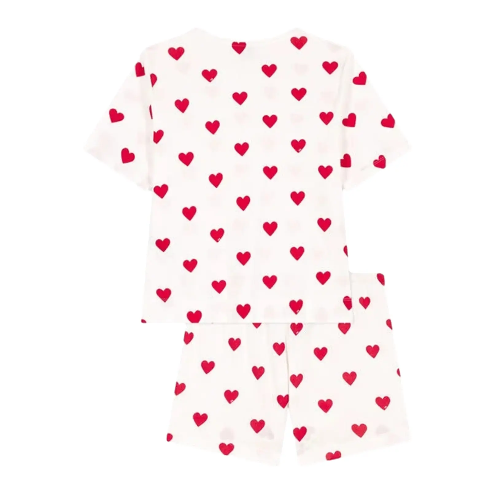 Women Pajama Set, Heart Print Short Sleeve Crew Neck T-shirt with Shorts Sleepwear Loungewear