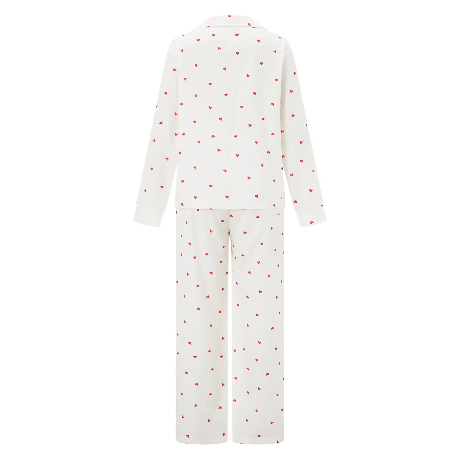 Women Fall Pants Outfits Heart Print Tie-Up Front Long Sleeve Tops Elastic Waist Loose Pants 2 Pieces Clothes Set