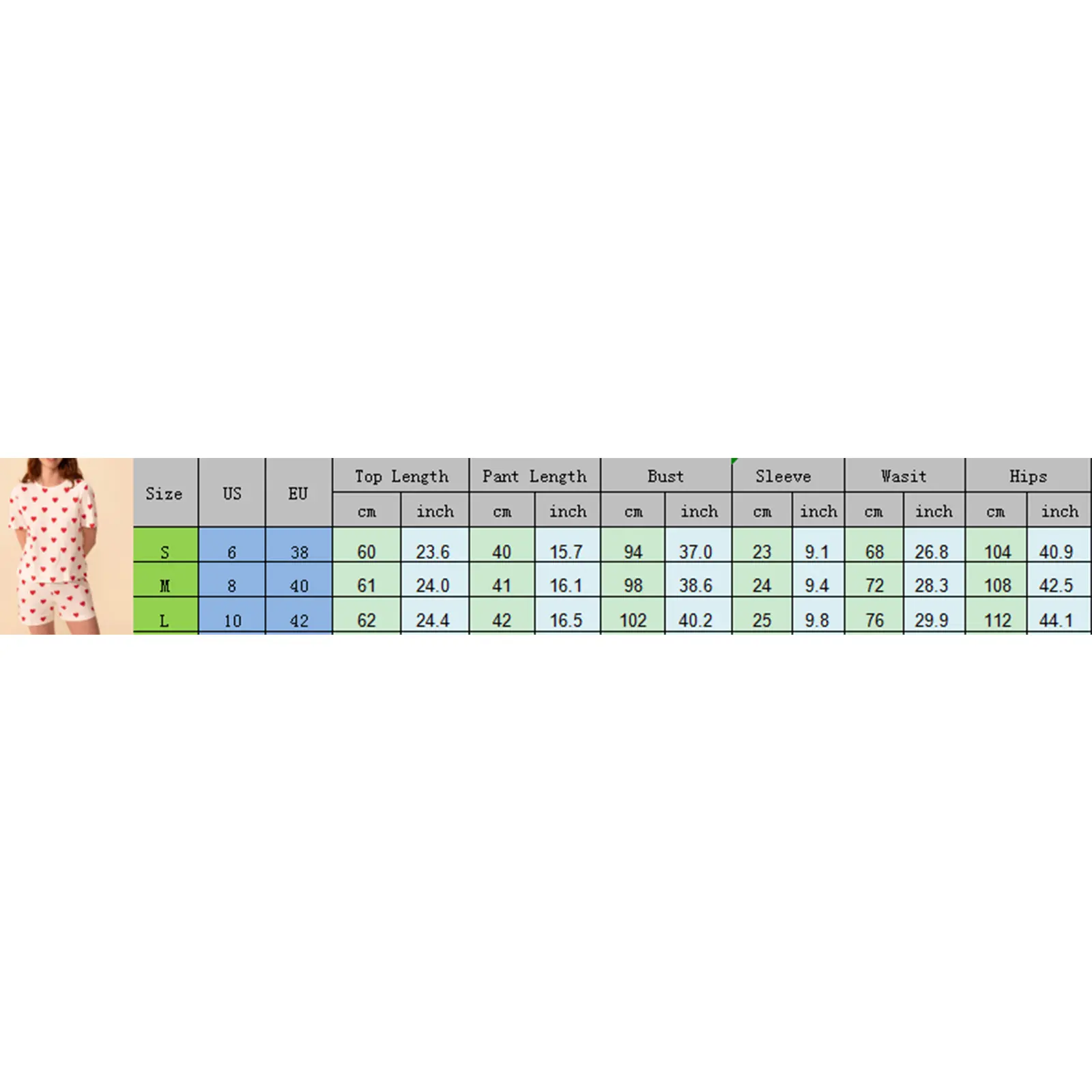 Women Pajama Set, Heart Print Short Sleeve Crew Neck T-shirt with Shorts Sleepwear Loungewear