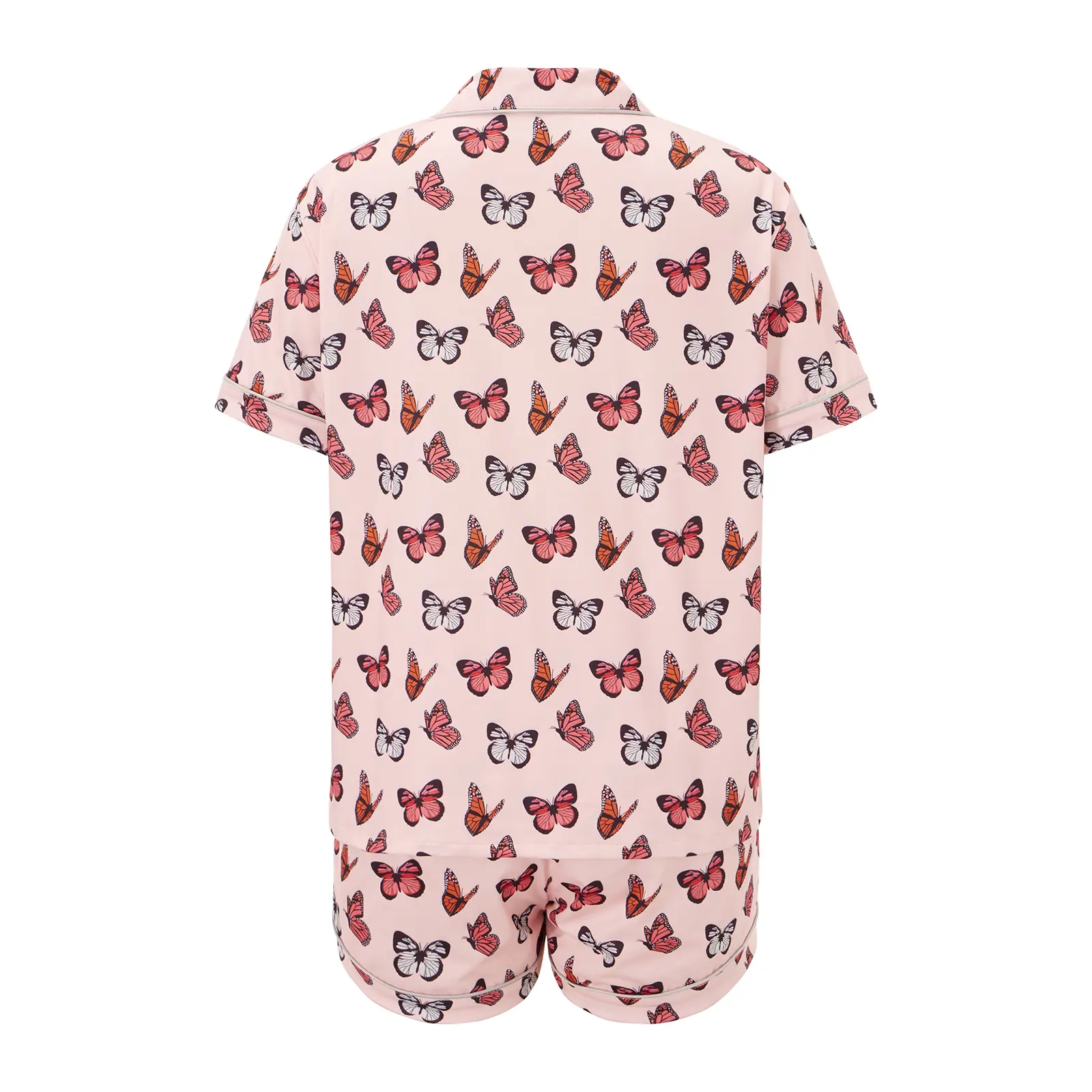 Women's Summer Lounge Set Short Sleeve Lapel Button Up Cherry/Bow/Butterfly Print Shirt Shorts Sleepwear Sets