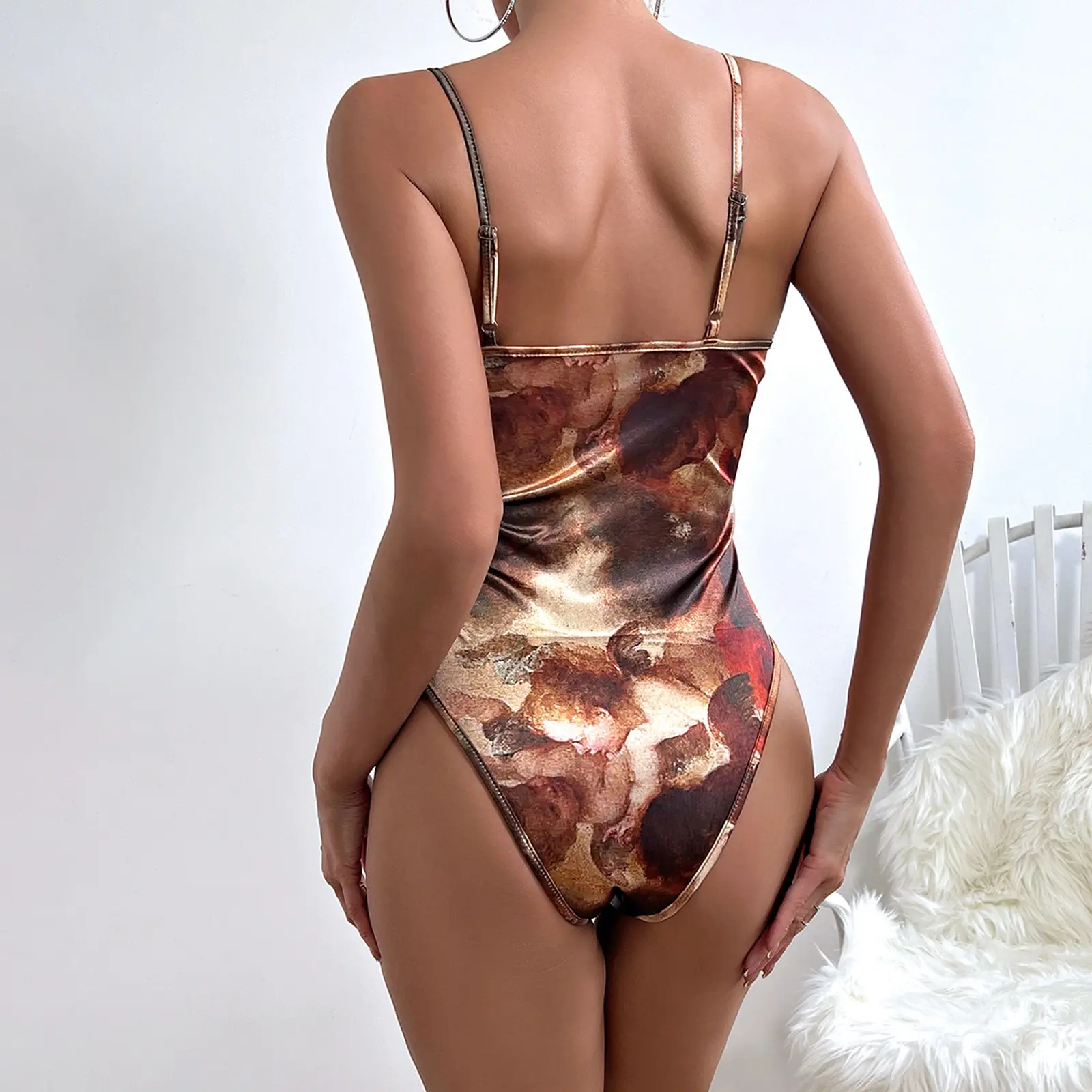 Women Summer Cami Bodysuits Casual Vintage Print Sleeveless Corset Jumpsuits for Club Streetwear Grunge Clothes