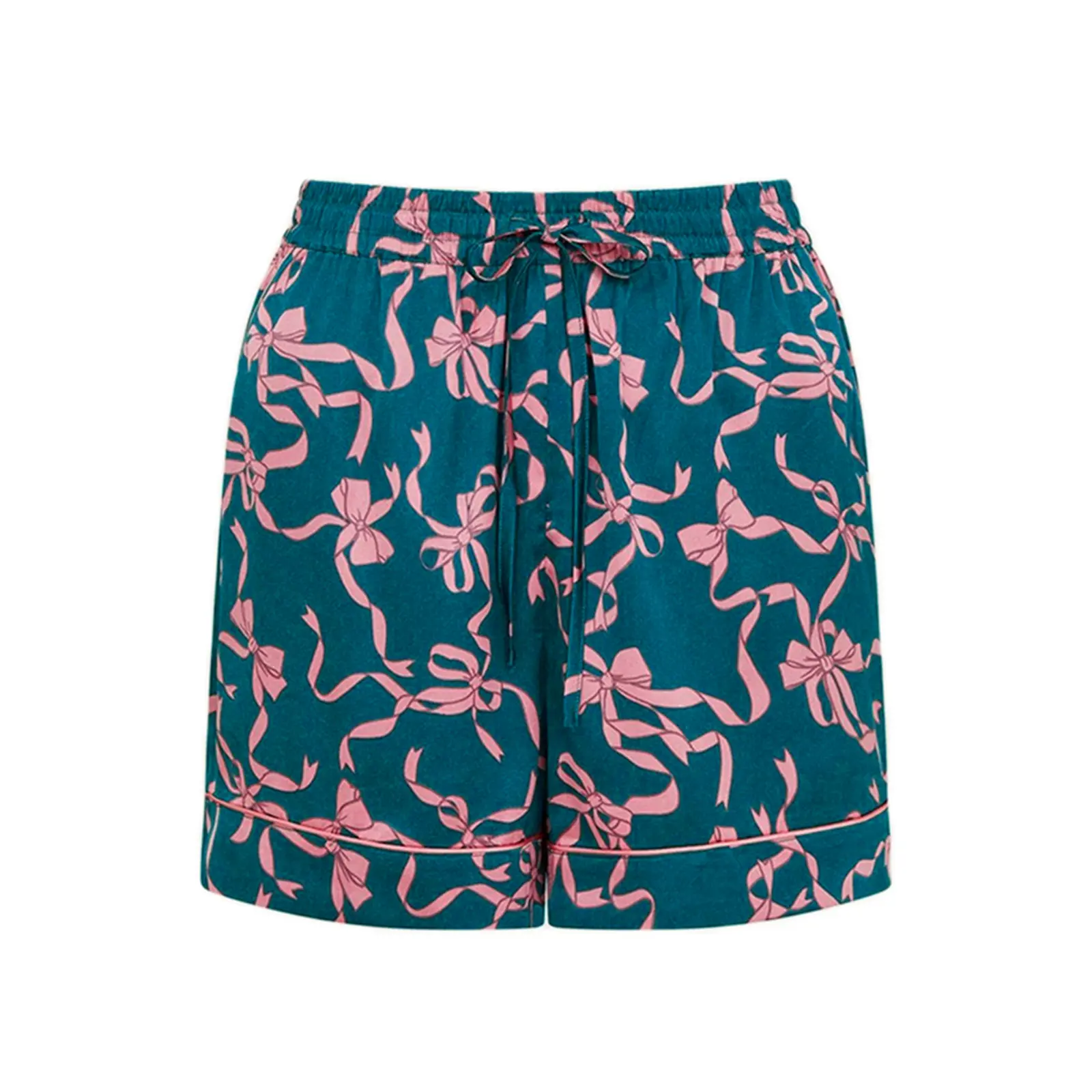 Women's 2 Piece Lounge Set Short Sleeve Lapel Bow Print Button Up Tops Shorts Sleepwear Sets