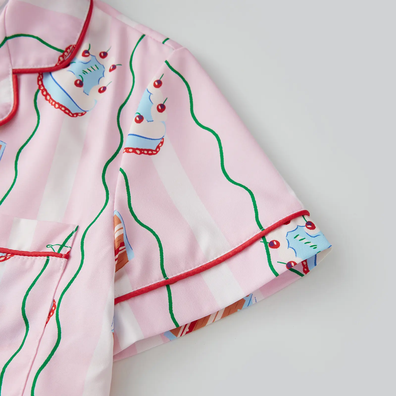 Women's Summer Loungewear Set Cake Cherry Print Short Sleeve Lapel Tops with Elastic Waist Shorts Sleepwear