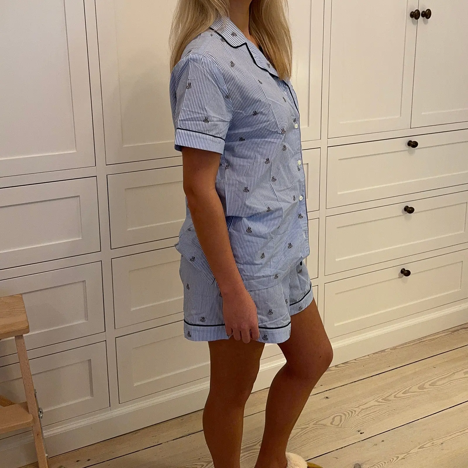 Women Floral Striped Pajama Set Lapel Neck Short Sleeve Button-up Tops Elastic Waist Shorts 2 Piece Sleepwear Outfit
