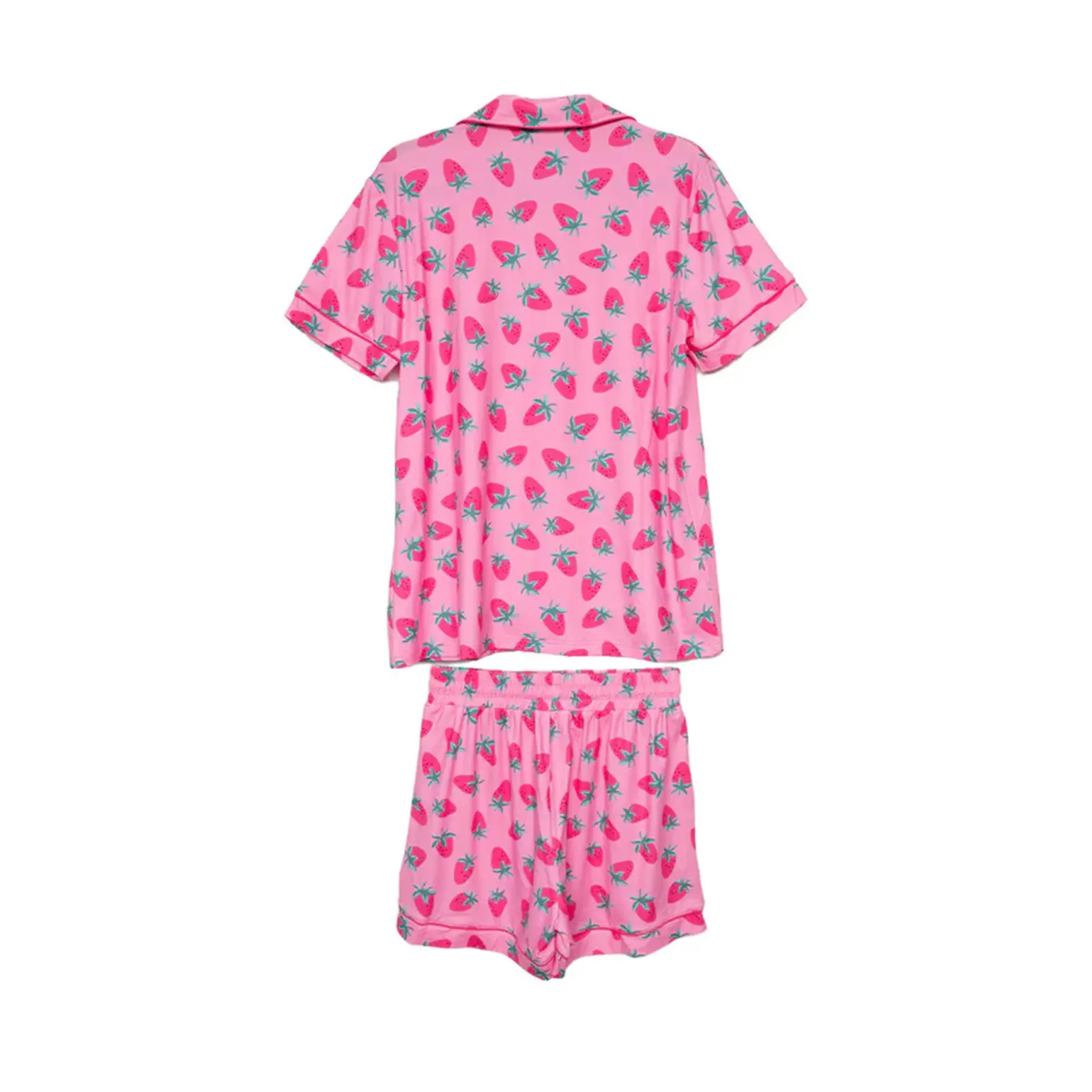 Women's Summer Lounge Set Short Sleeve Lapel Bow/Strawberry Print Shirt Shorts Sleepwear Sets