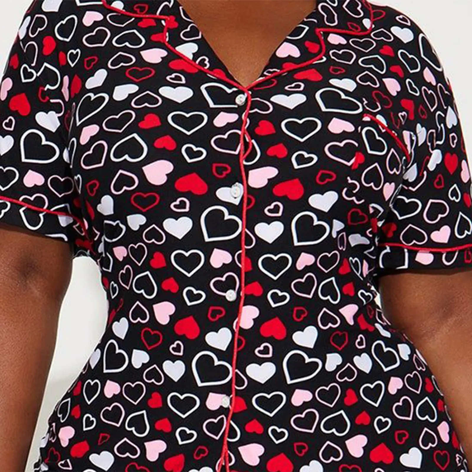 Women's Valentine's Day Lounge Set Short Sleeve Heart/Bear Print Shirt Shorts Sleepwear Sets