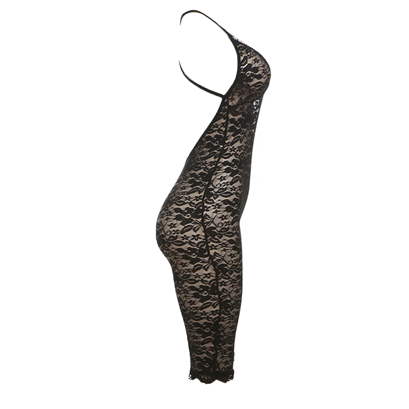 Women Lace Lingerie Jumpsuits Sleeveless Deep V-Neck Sheer Bodycon Back Cross Sleepwear